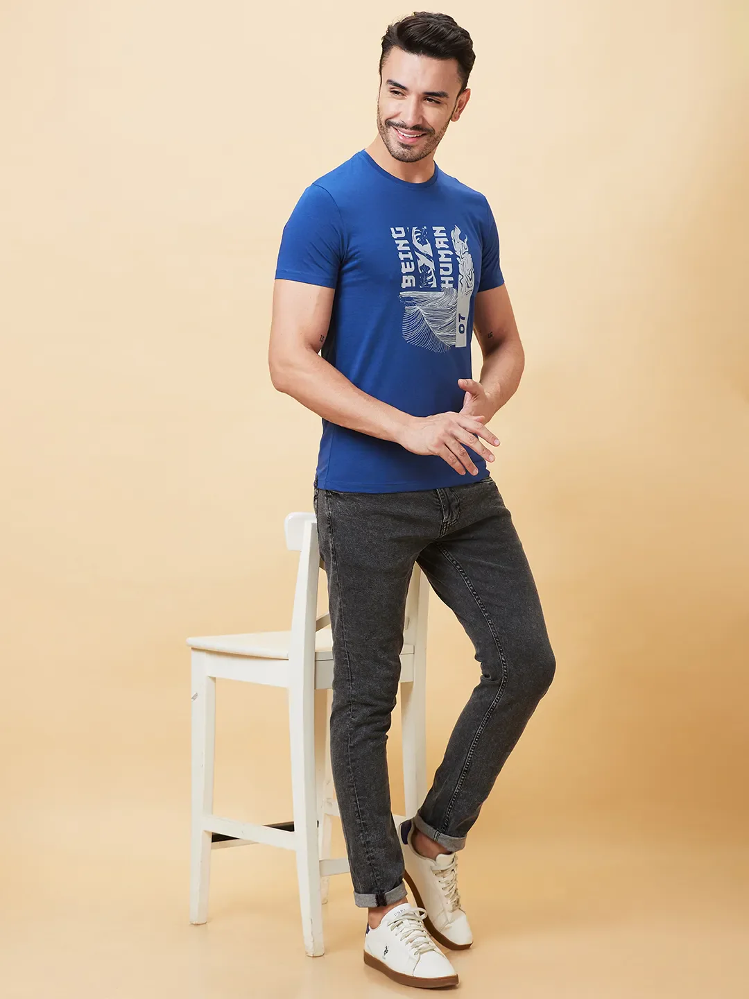 Navy Regular Fit Men's Short Sleeves T-Shirt by Being Human Clothing - Image 6