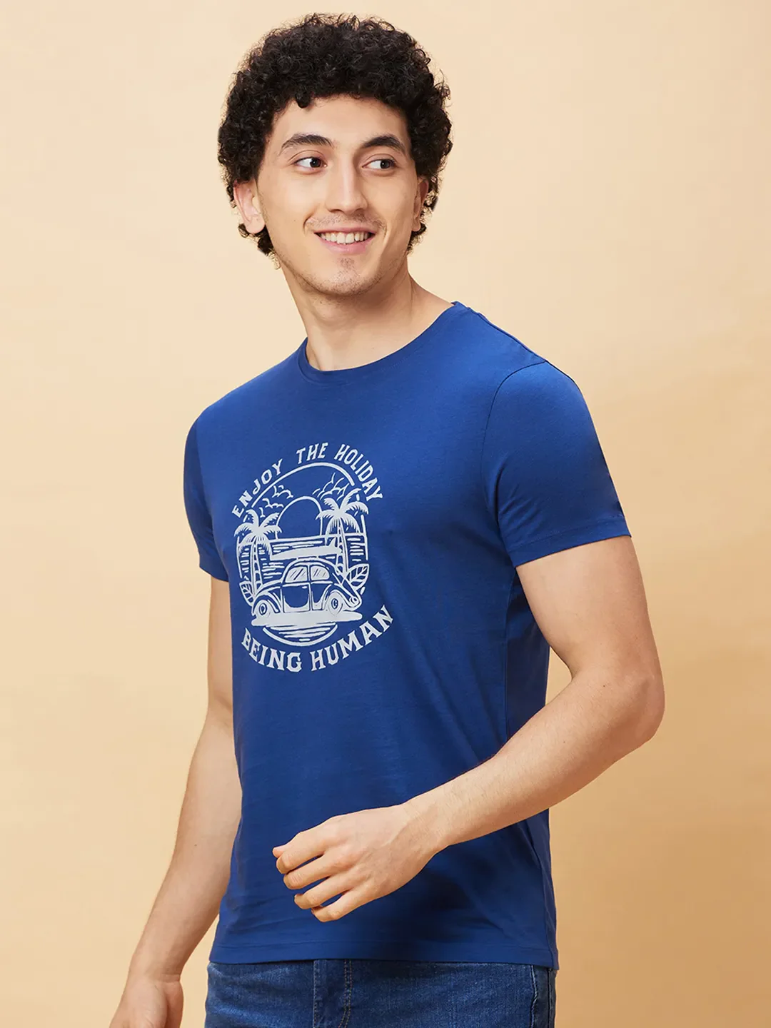 Navy Regular Fit Men's Short Sleeves T-Shirt by Being Human Clothing - Image 4