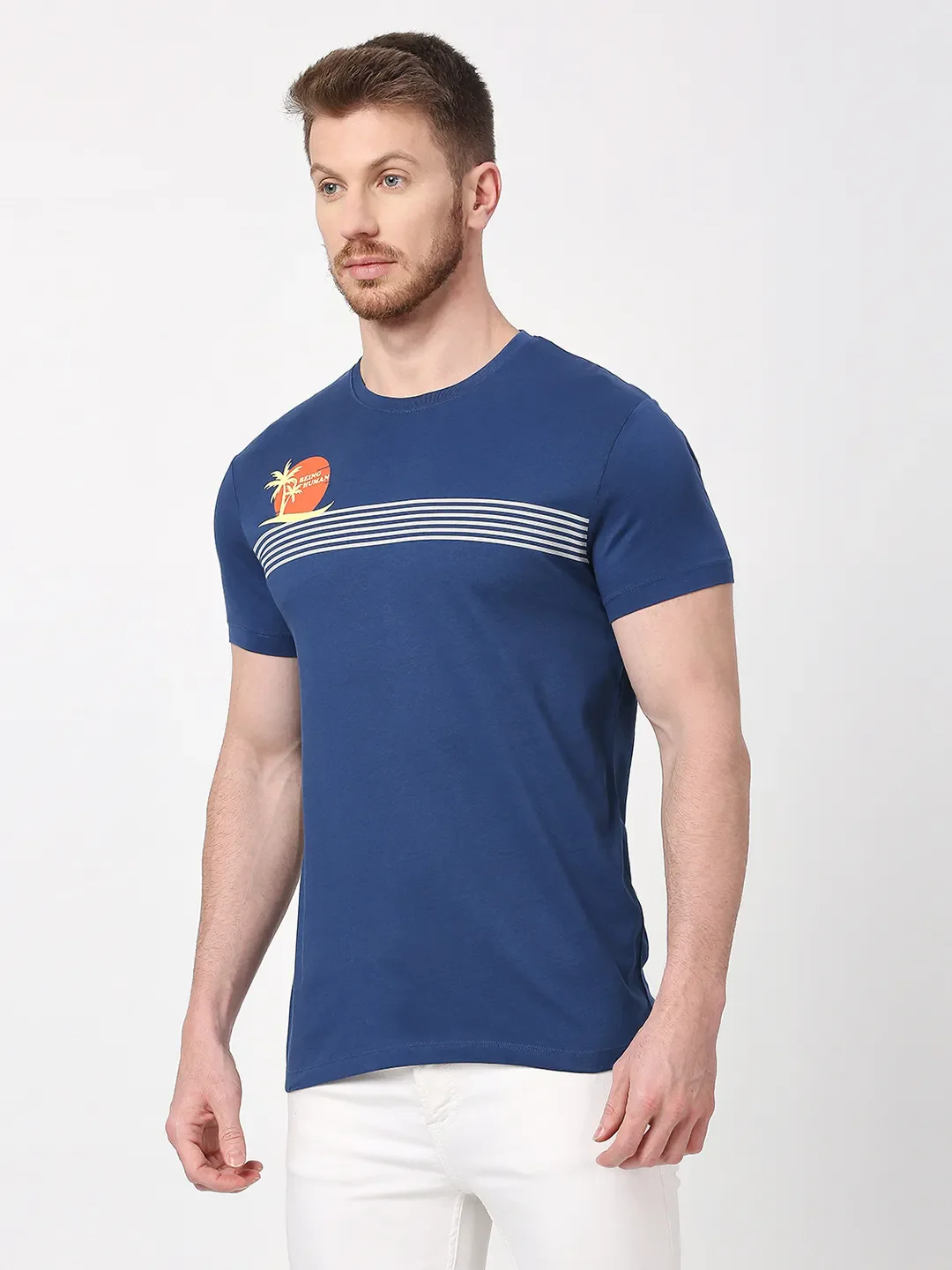 Navy Regular Fit Men's Short Sleeves T-Shirt by Being Human Clothing - Image 2