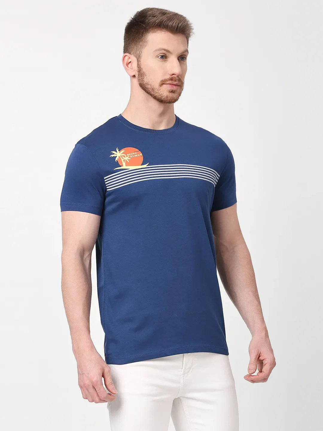 Navy Regular Fit Men's Short Sleeves T-Shirt by Being Human Clothing - Image 3