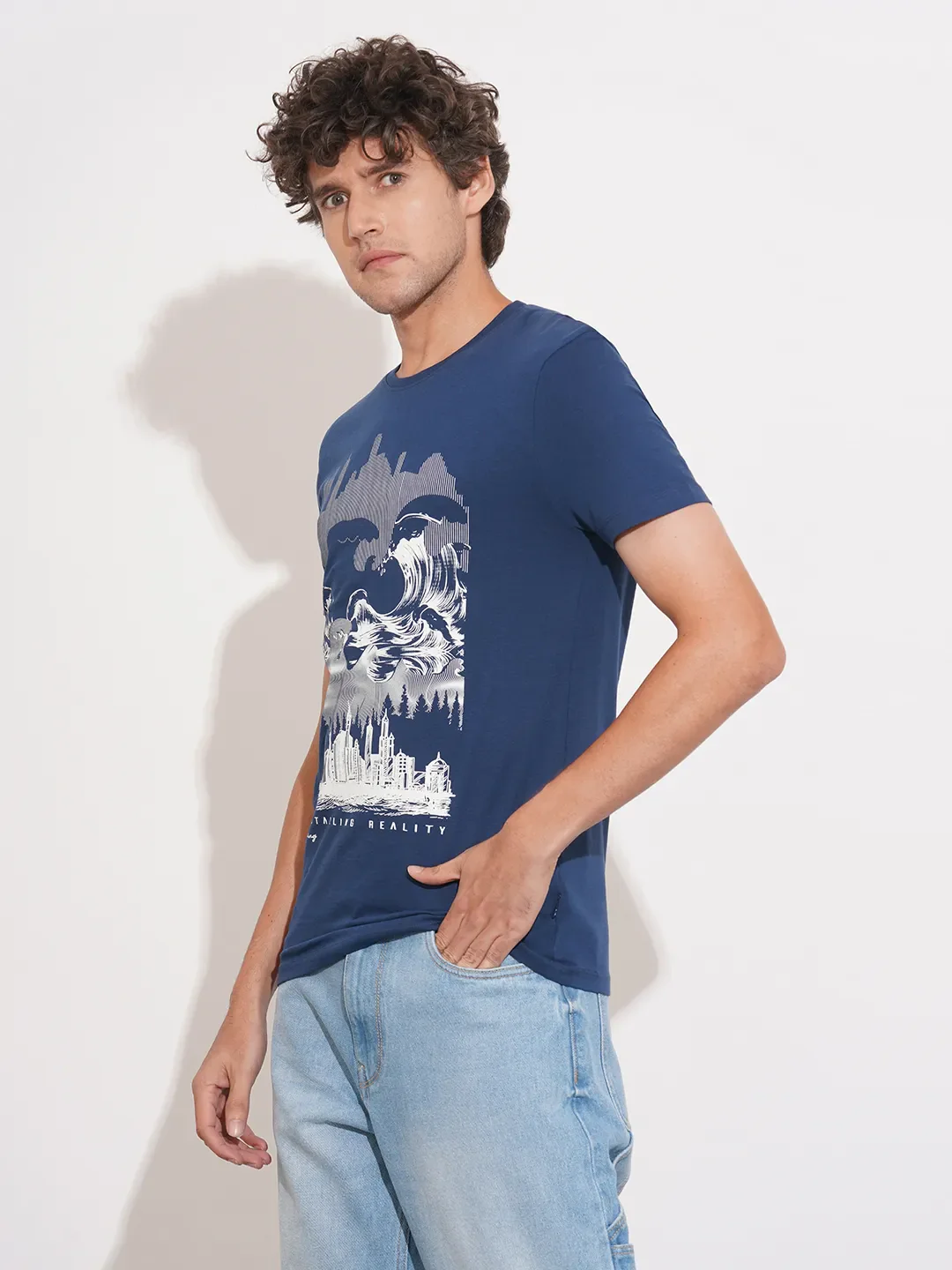 Navy Regular Fit Men's Short Sleeves T-Shirt by Being Human Clothing - Image 2