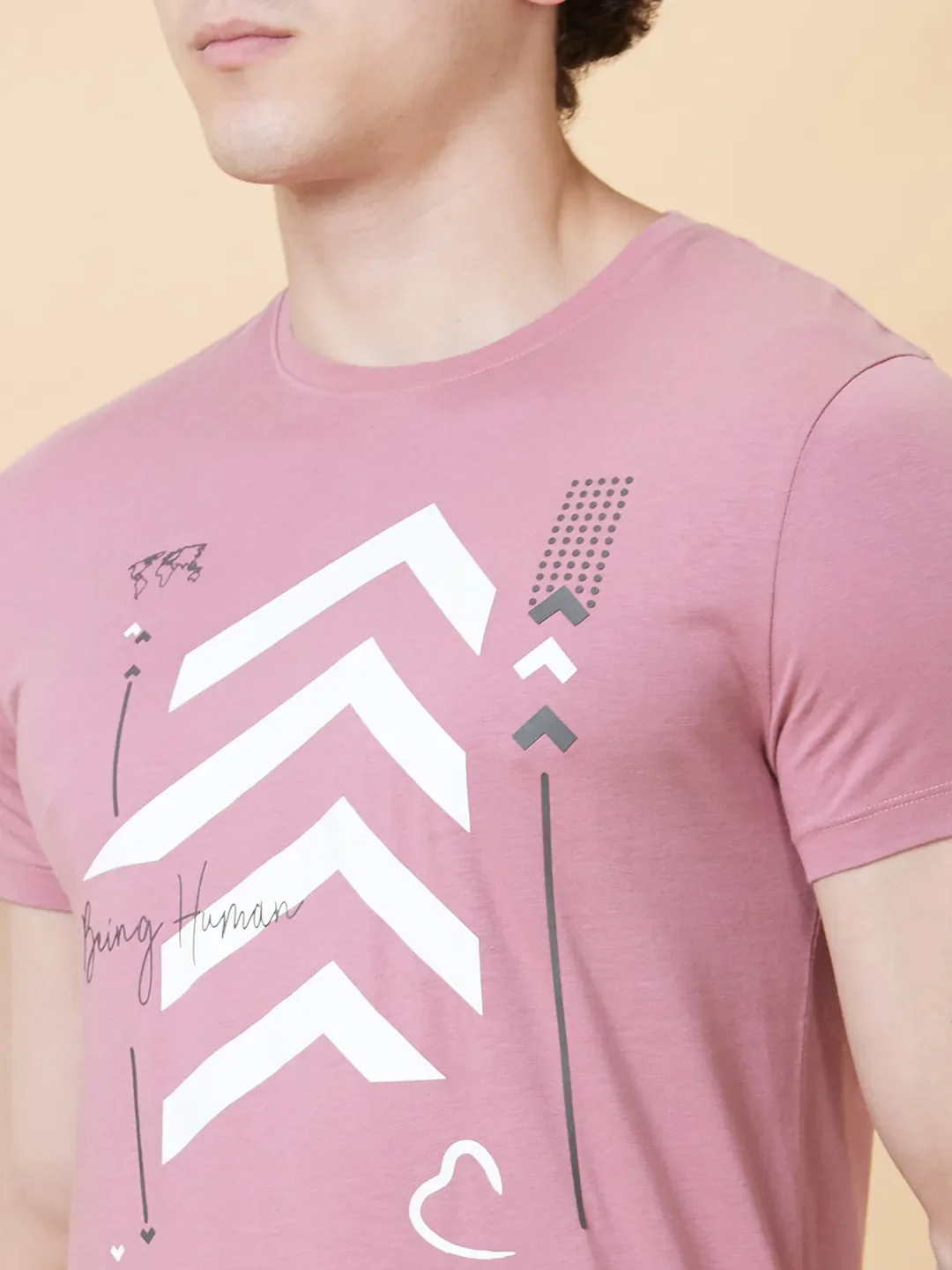 Pink Regular Fit Men's Short Sleeves T-Shirt by Being Human Clothing - Image 4
