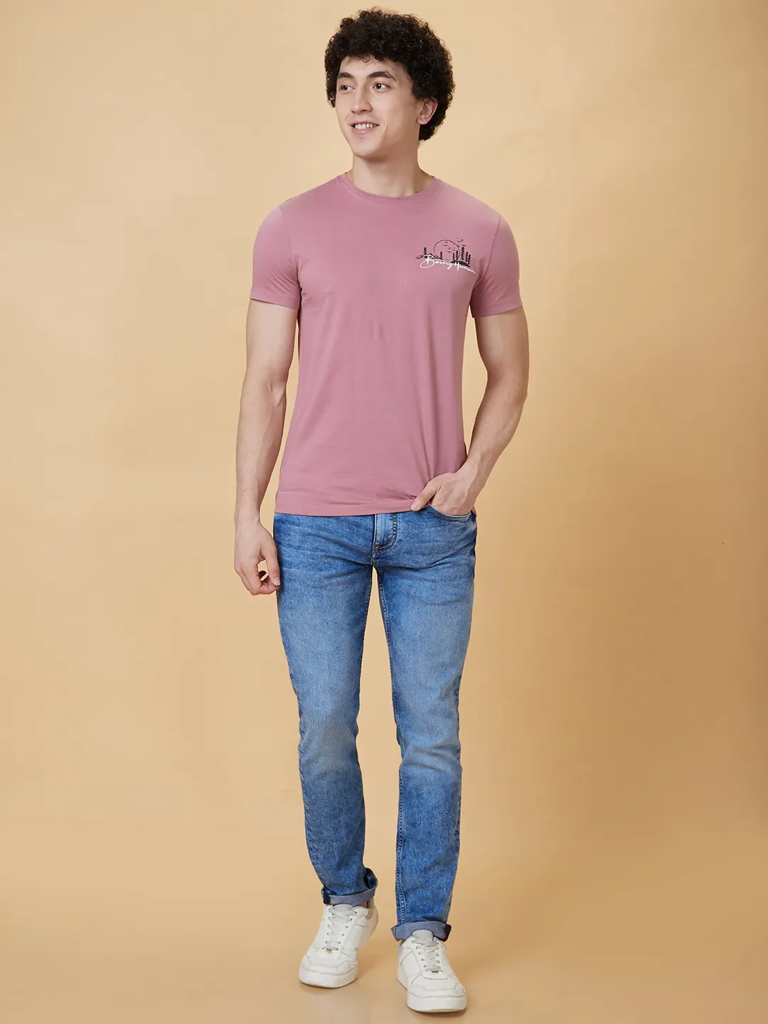 Pink Regular Fit Men's Short Sleeves T-Shirt by Being Human Clothing