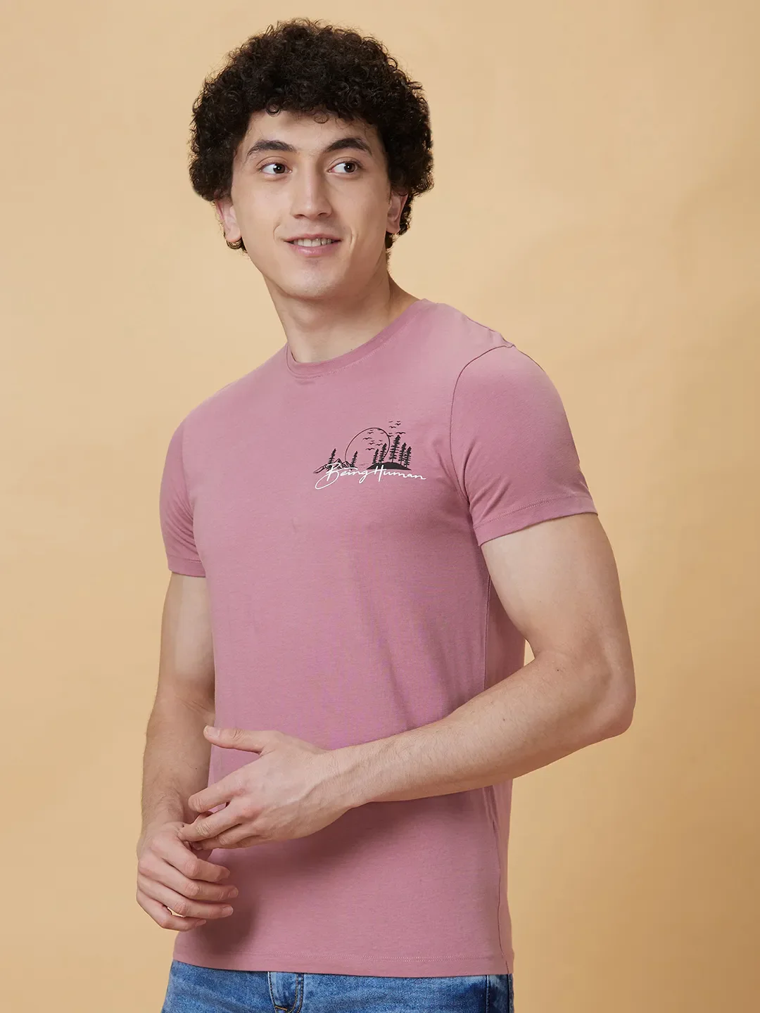 Pink Regular Fit Men's Short Sleeves T-Shirt by Being Human Clothing - Image 3