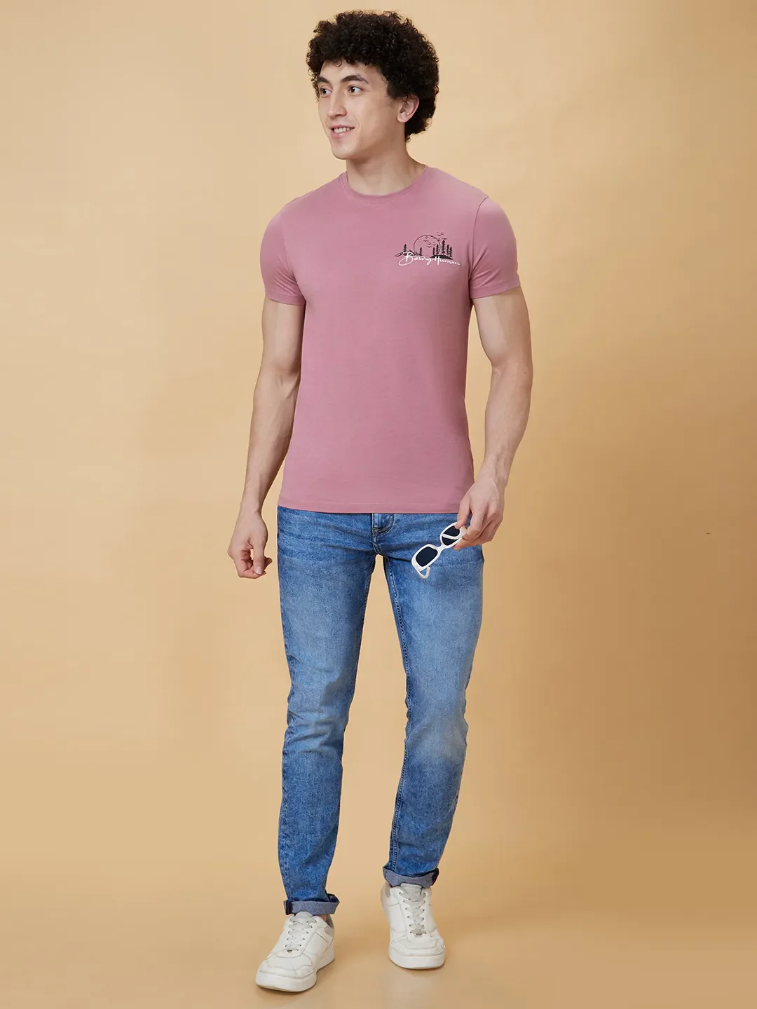 Pink Regular Fit Men's Short Sleeves T-Shirt by Being Human Clothing - Image 5