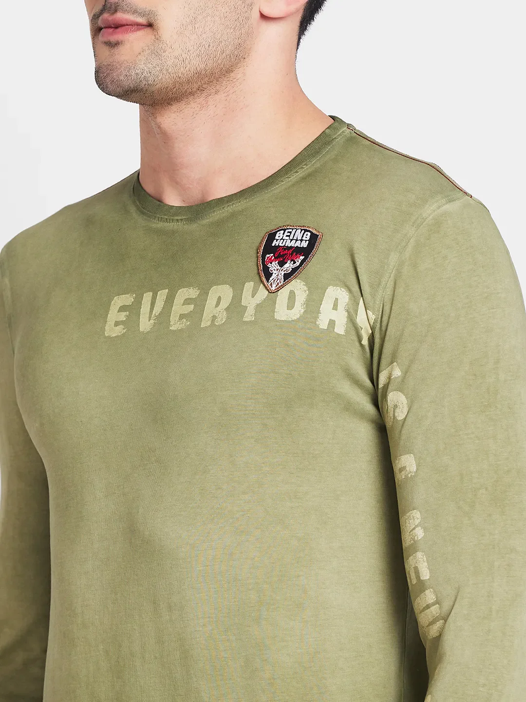 Olive Regular Fit Round Neck Men's T-Shirt by Being Human Clothing - Image 2