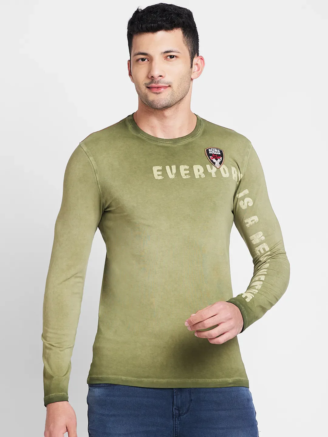 Olive Regular Fit Round Neck Men's T-Shirt by Being Human Clothing - Image 6