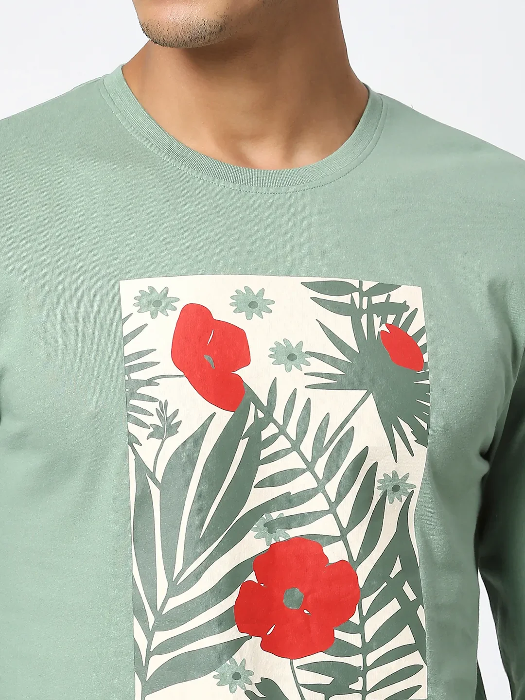 Green Regular Fit Men's Long Sleeves T-Shirt by Being Human Clothing - Image 2