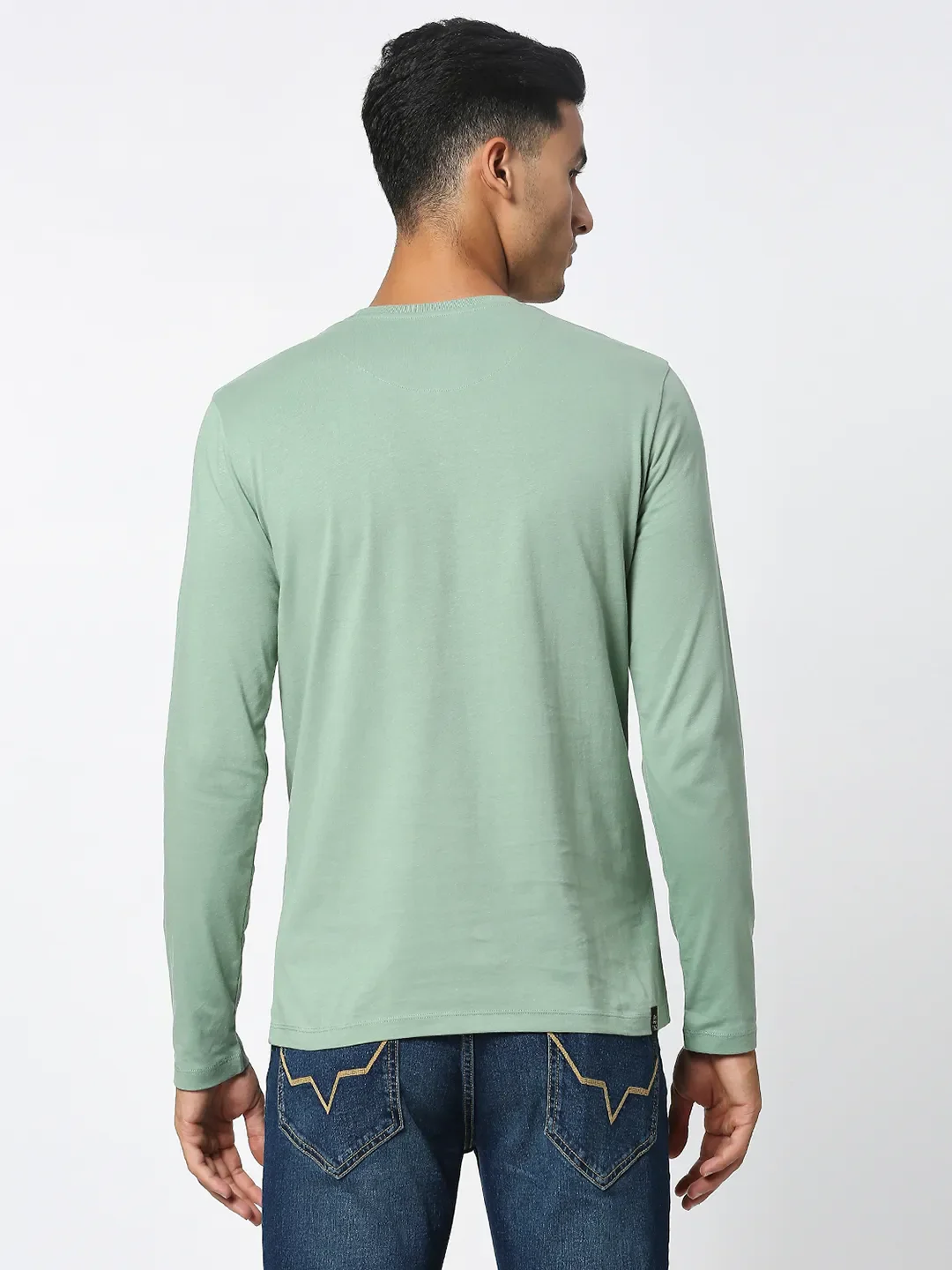 Green Regular Fit Men's Long Sleeves T-Shirt by Being Human Clothing - Image 3