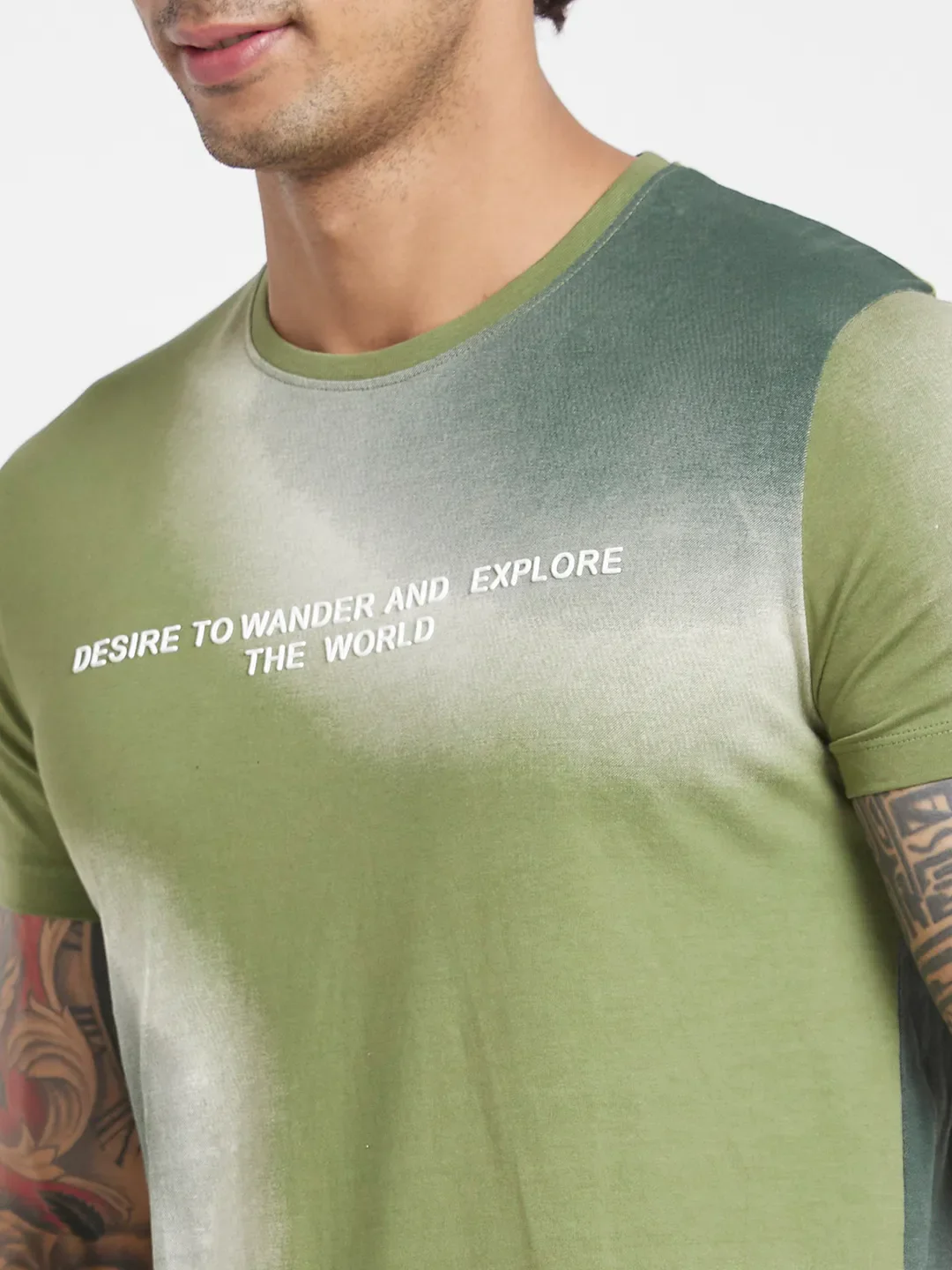 Olive Regular Fit Round Neck Men's T-Shirt by Being Human Clothing - Image 4