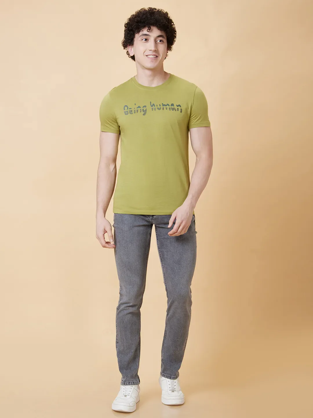 Green Regular Fit Men's Short Sleeves T-Shirt by Being Human Clothing