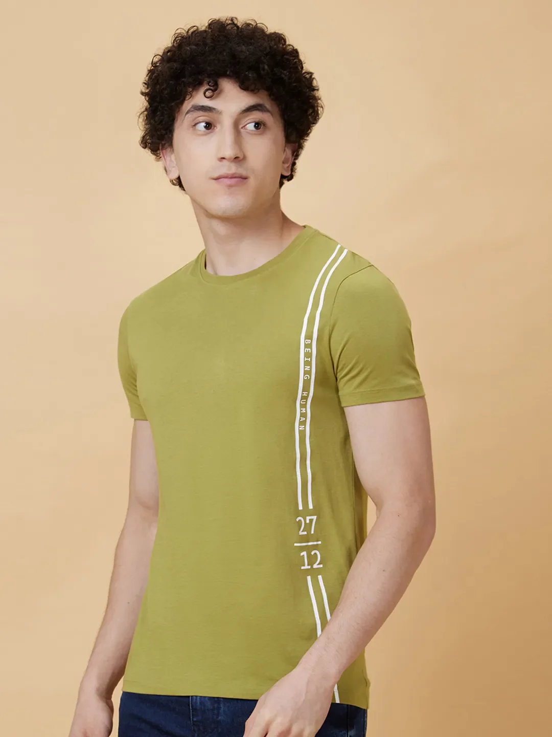 Green Regular Fit Men's Short Sleeves T-Shirt by Being Human Clothing - Image 3