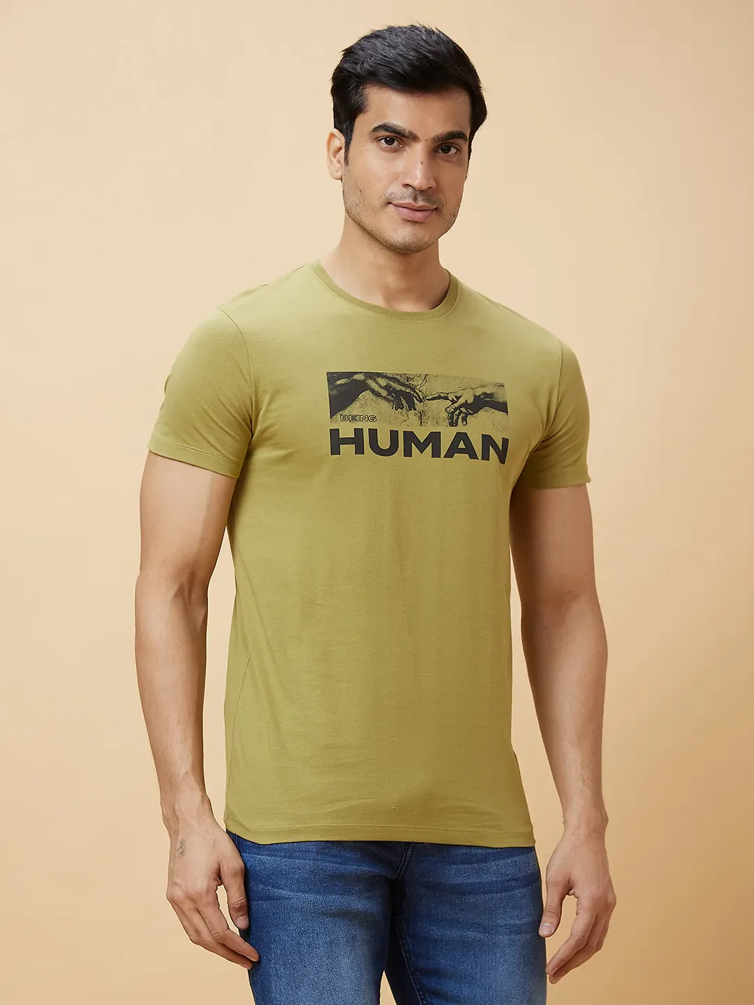 Green Regular Fit Men's Short Sleeves T-Shirt by Being Human Clothing - Image 3