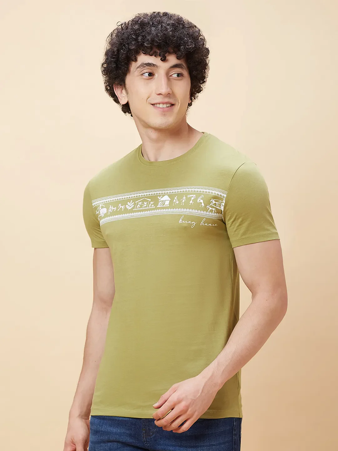 Green Regular Fit Men's Short Sleeves T-Shirt by Being Human Clothing - Image 4