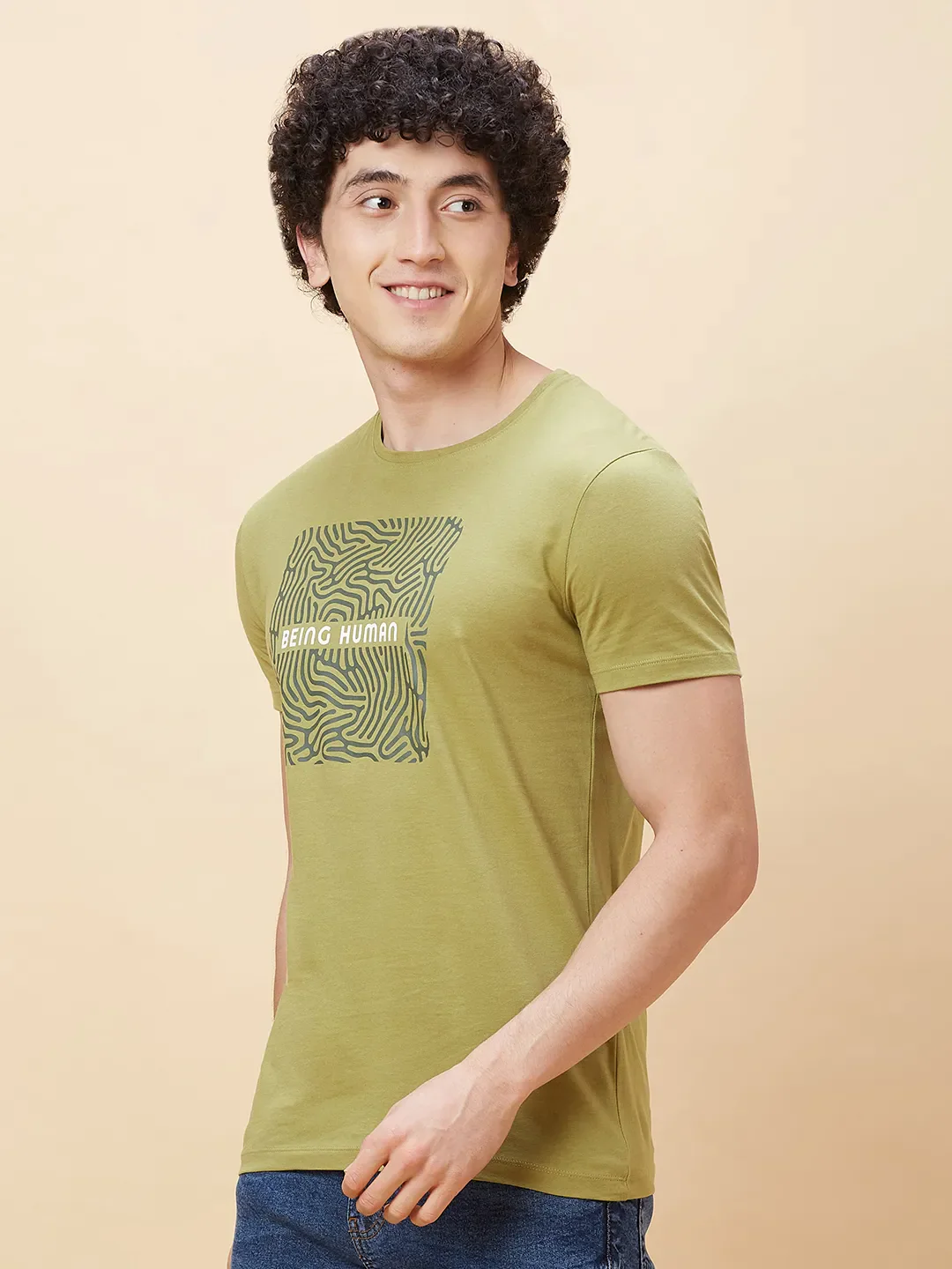 Green Regular Fit Men's Short Sleeves T-Shirt by Being Human Clothing - Image 4