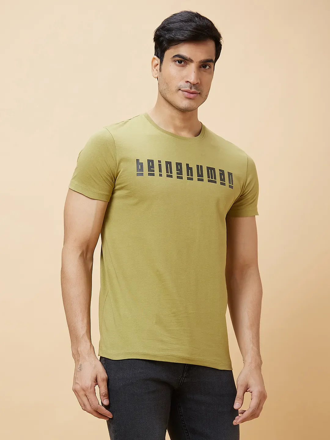 Green Regular Fit Men's Short Sleeves T-Shirt by Being Human Clothing - Image 3