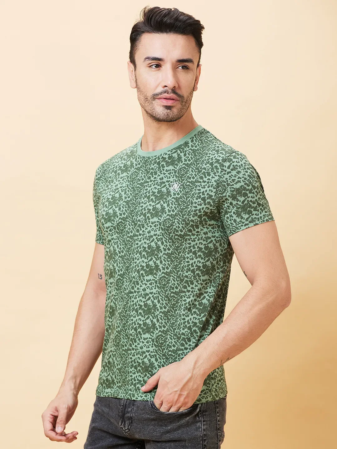 Green Regular Fit Men's Short Sleeves T-Shirt by Being Human Clothing - Image 3