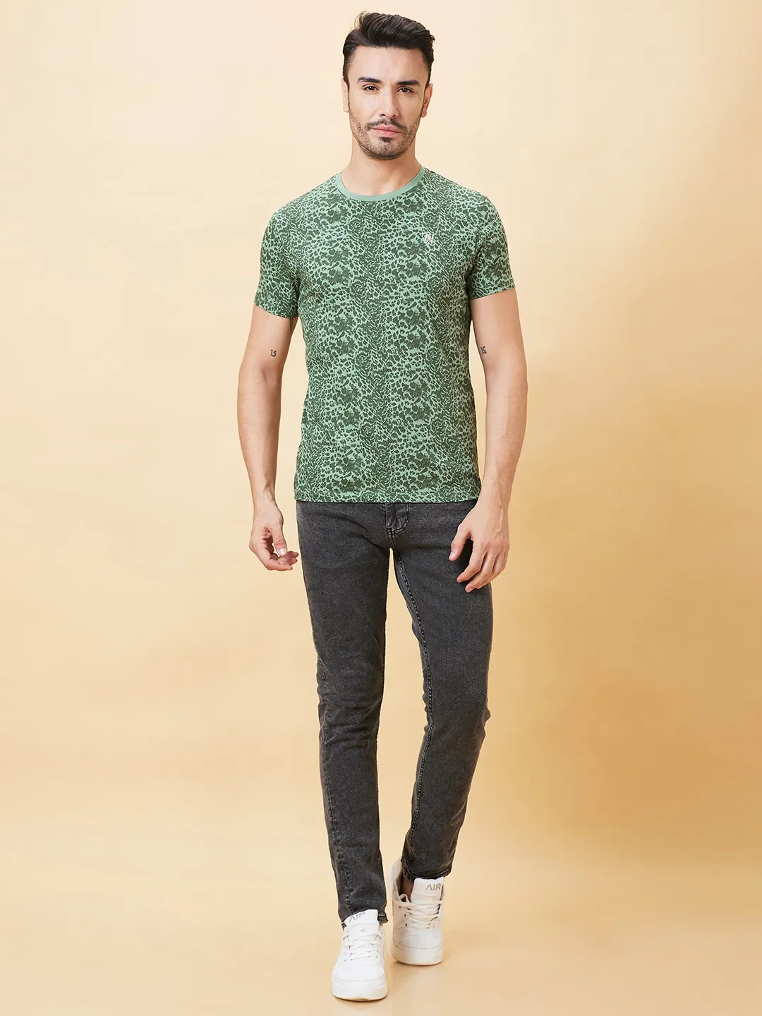 Green Regular Fit Men's Short Sleeves T-Shirt by Being Human Clothing - Image 5