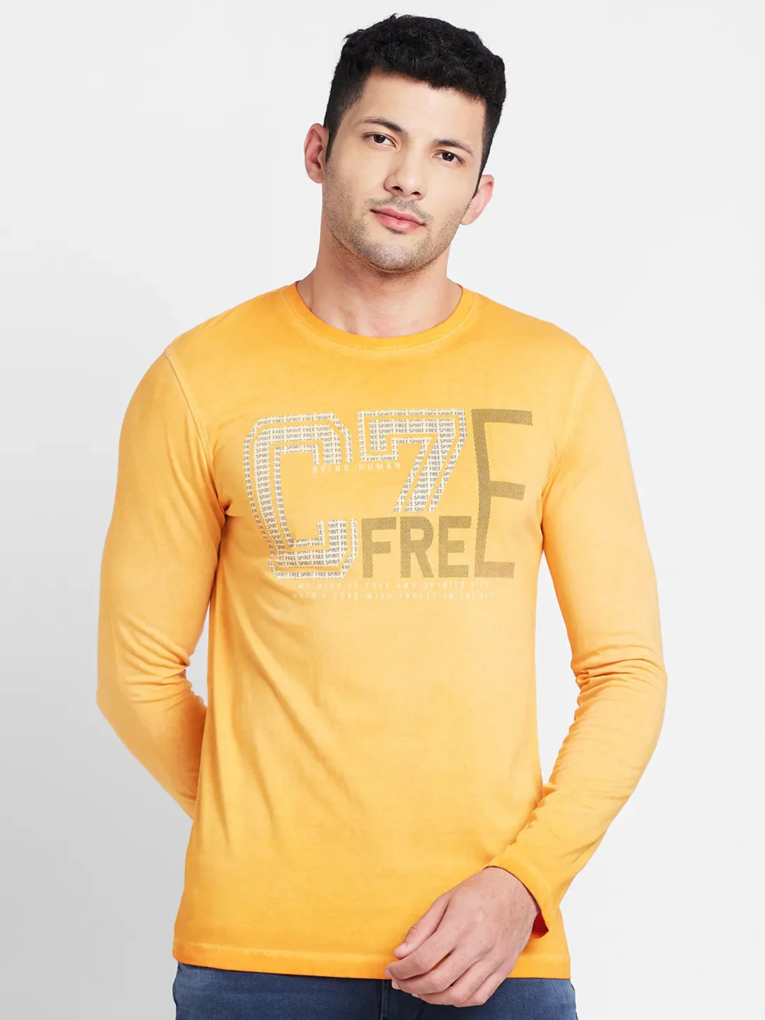 Orange Regular Fit Round Neck Men's T-Shirt by Being Human Clothing