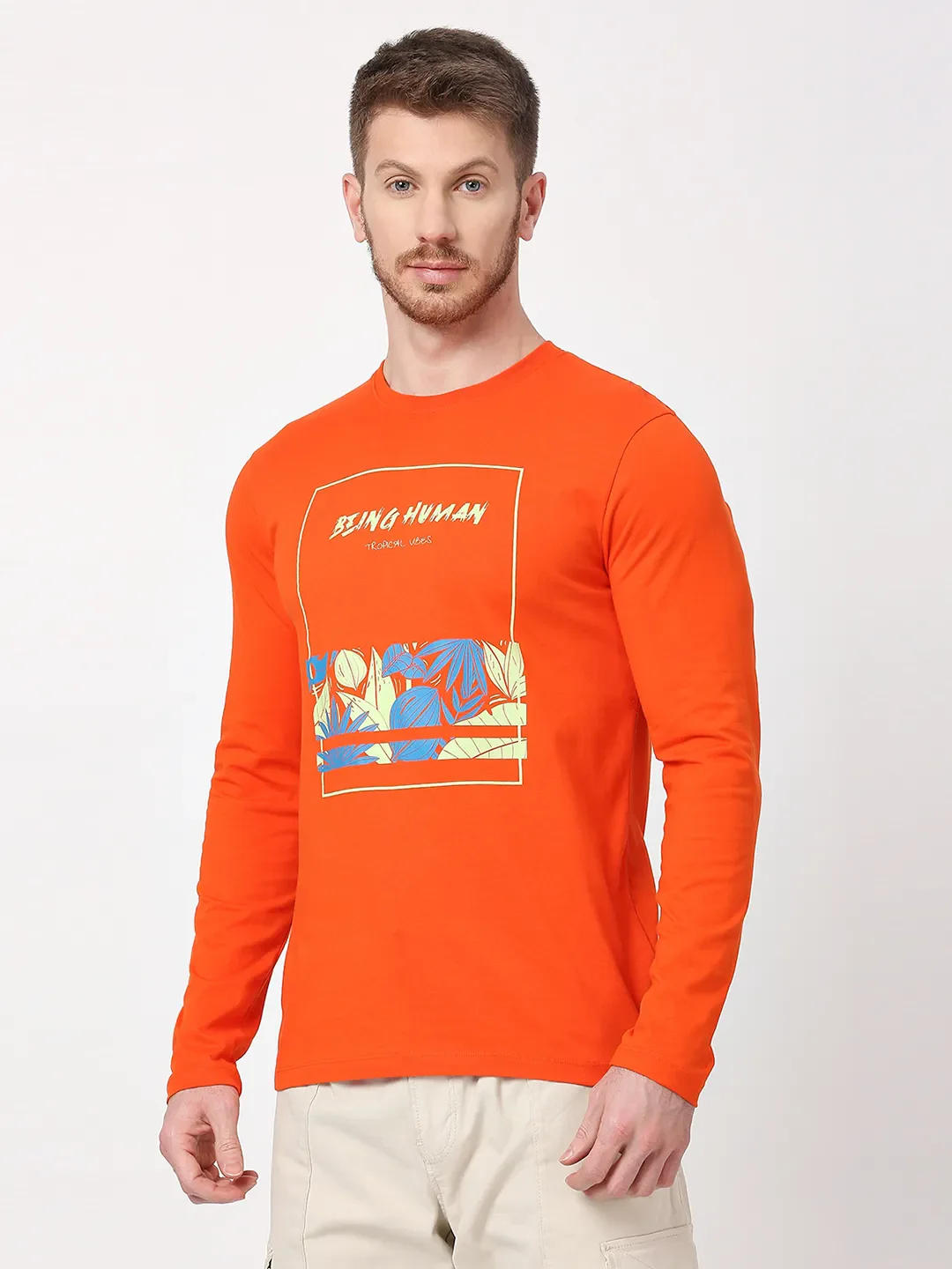 Orange Regular Fit Men's Long Sleeves T-Shirt by Being Human Clothing - Image 2