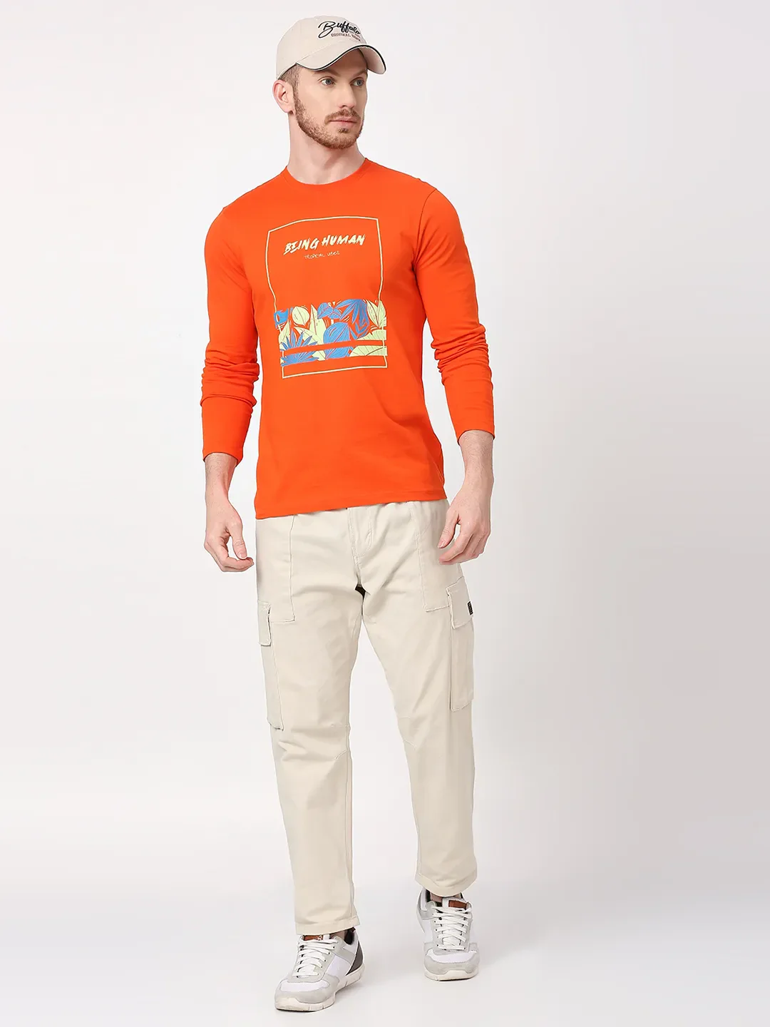 Orange Regular Fit Men's Long Sleeves T-Shirt by Being Human Clothing - Image 6