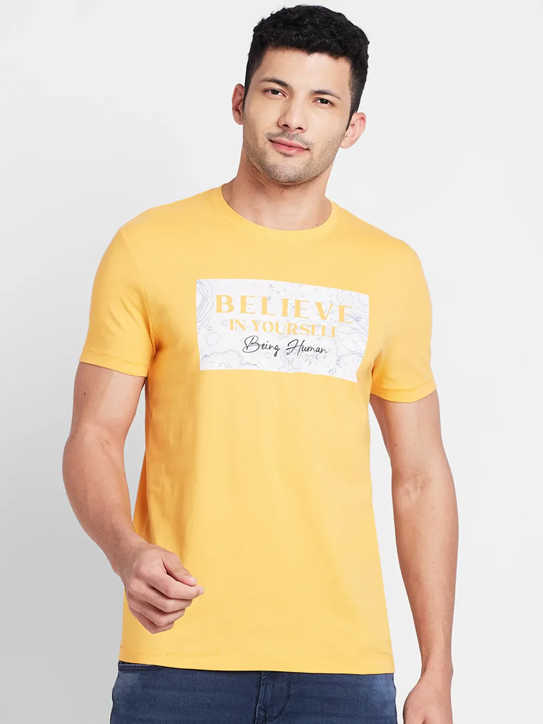Orange Regular Fit Round Neck Men's T-Shirt by Being Human Clothing