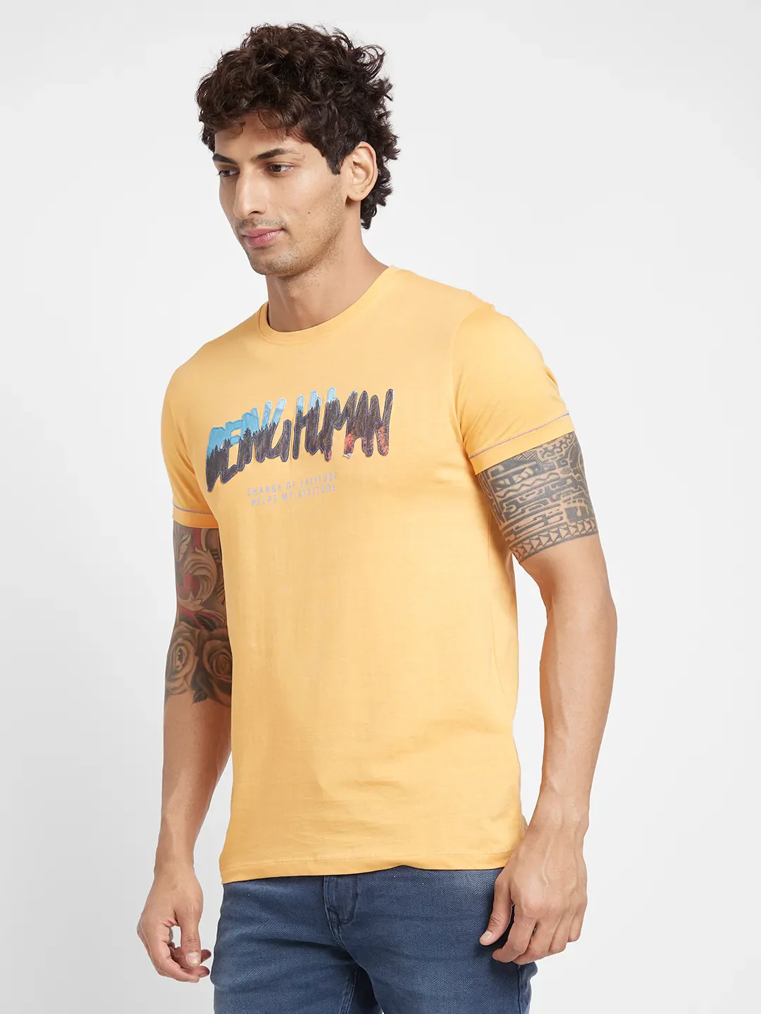 Orange Regular Fit Round Neck Men's T-Shirt by Being Human Clothing - Image 3