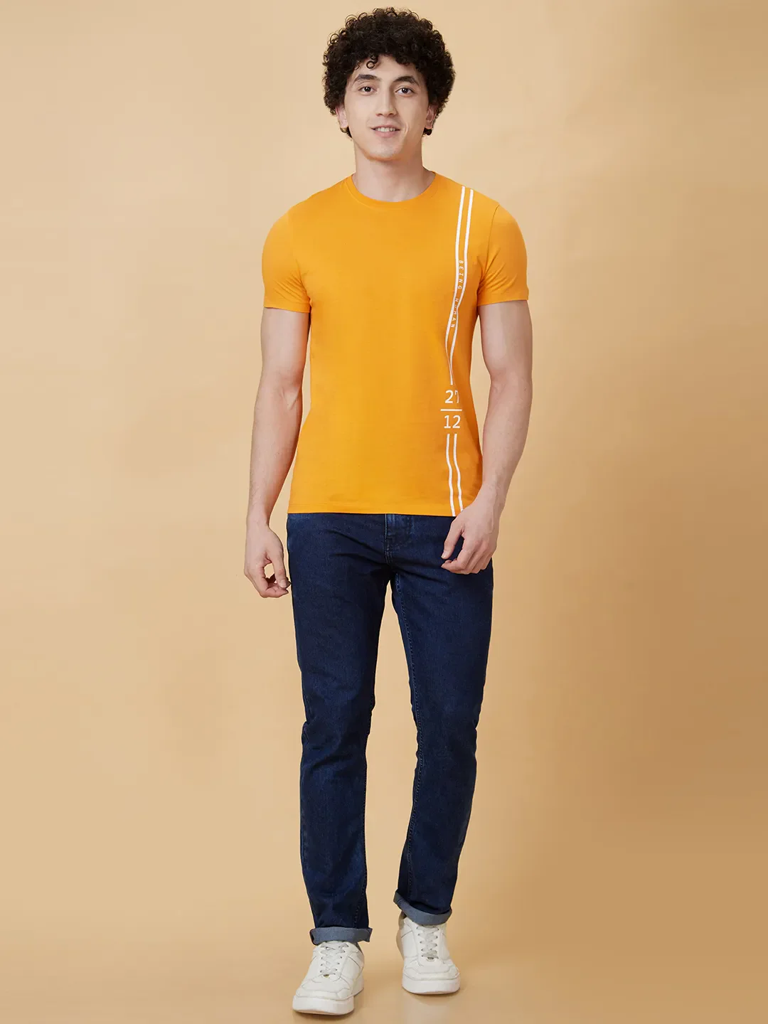 Orange Regular Fit Round Neck Men's T-Shirt by Being Human Clothing