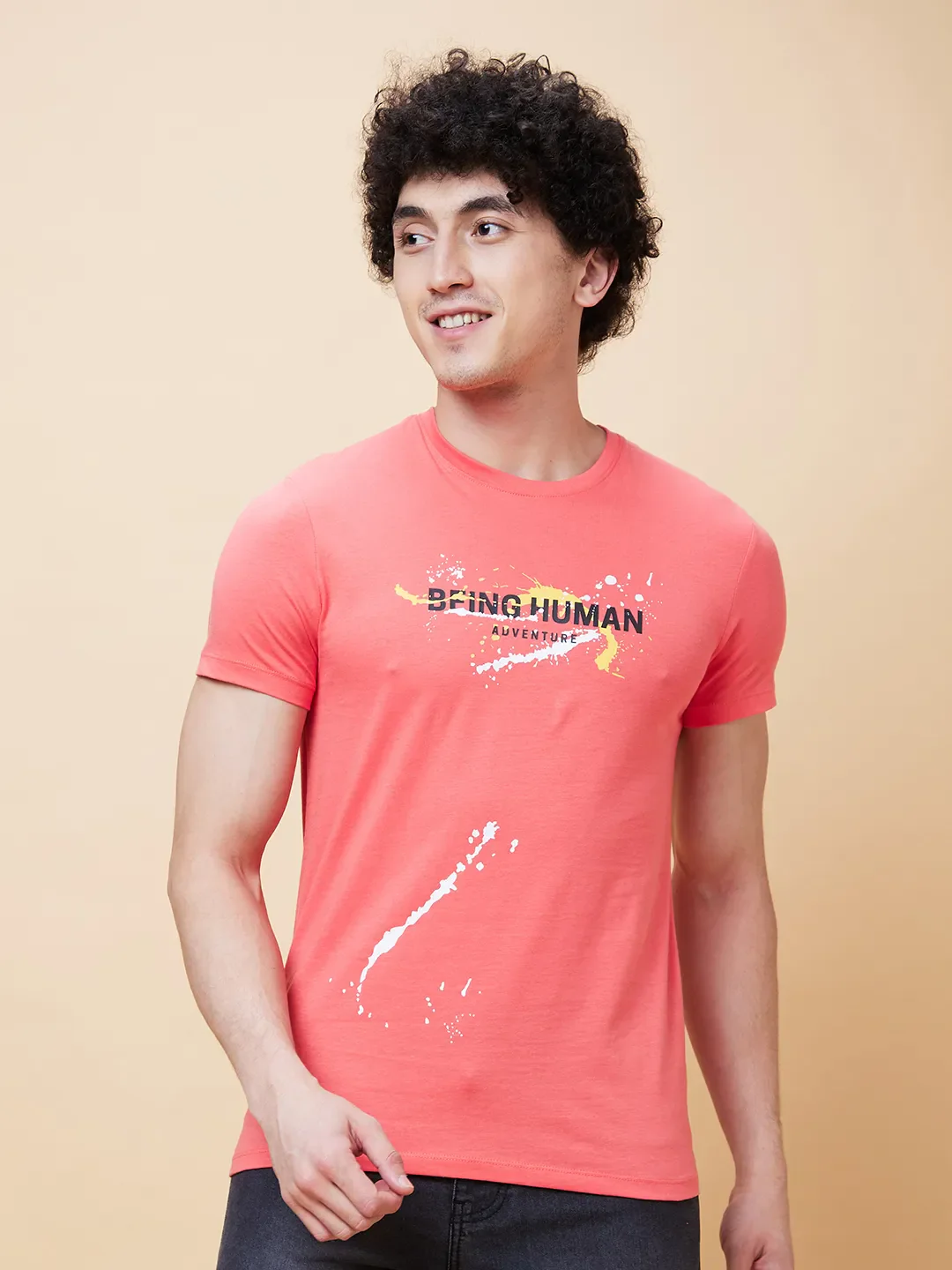 Pink Regular Fit Men's Short Sleeves T-Shirt by Being Human Clothing