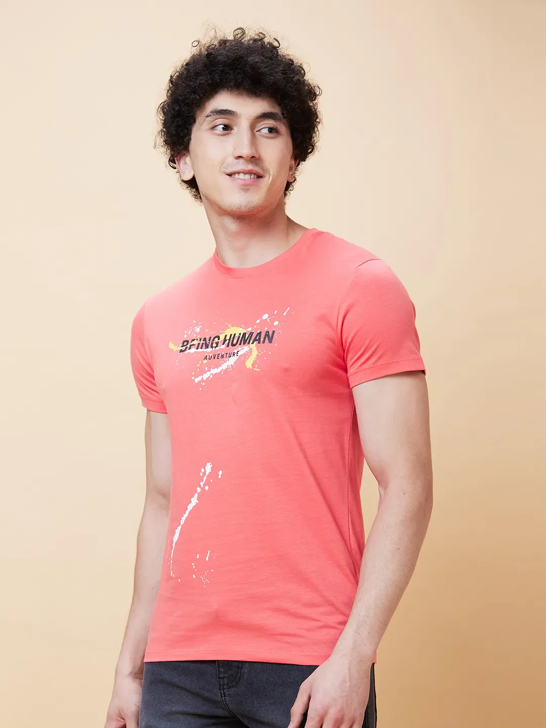 Pink Regular Fit Men's Short Sleeves T-Shirt by Being Human Clothing - Image 4
