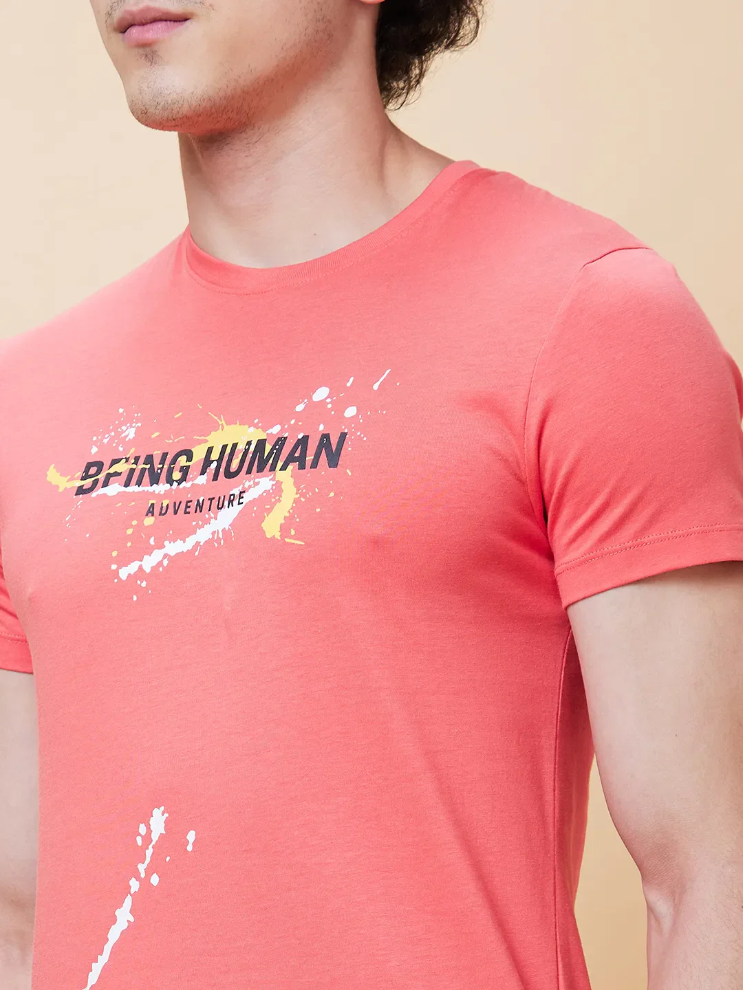 Pink Regular Fit Men's Short Sleeves T-Shirt by Being Human Clothing - Image 5
