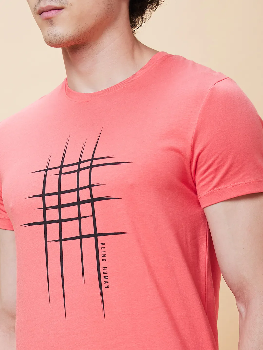 Pink Regular Fit Men's Short Sleeves T-Shirt by Being Human Clothing - Image 5