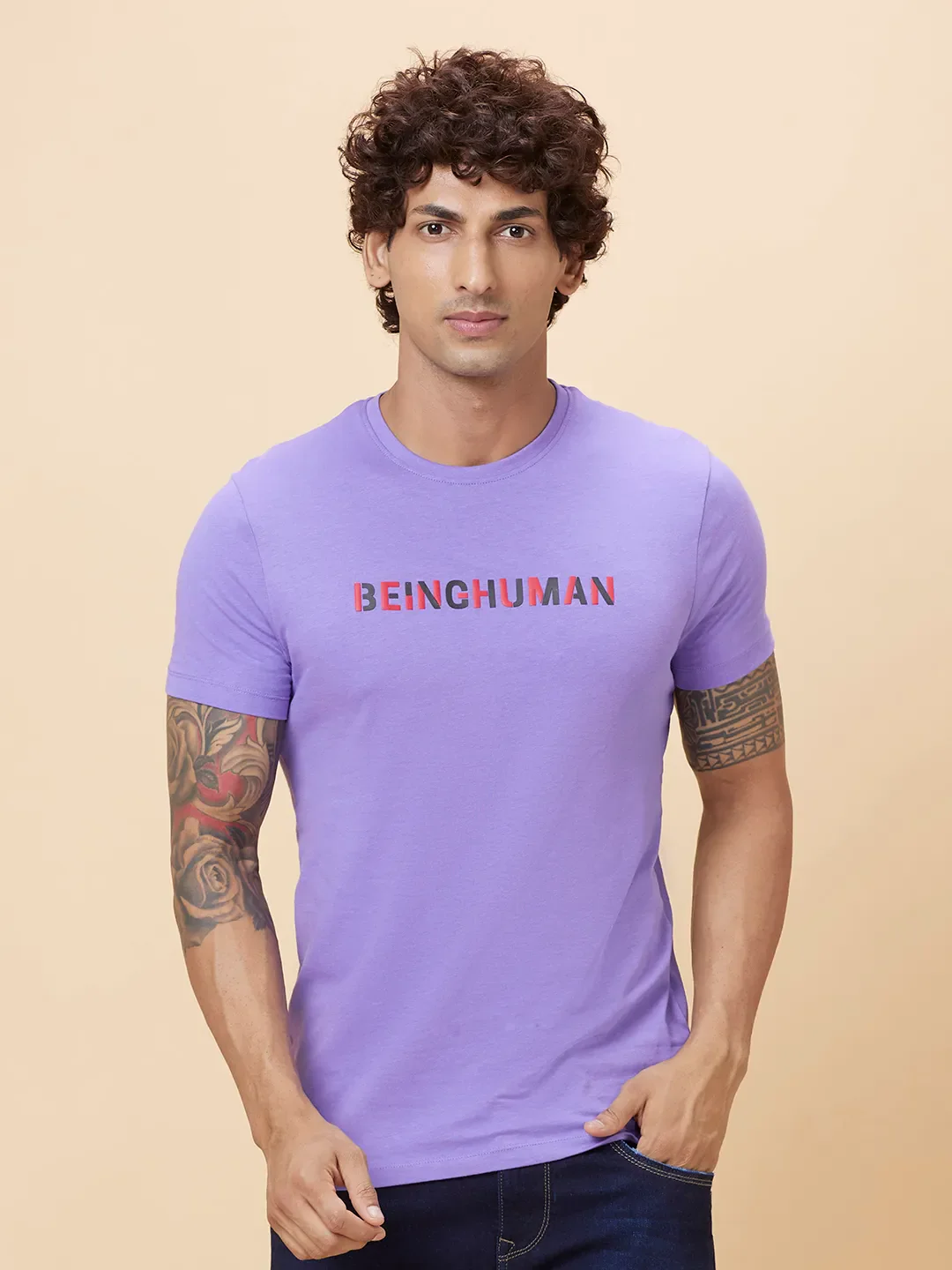 Purple Regular Fit Round Neck Men's T-Shirt by Being Human Clothing