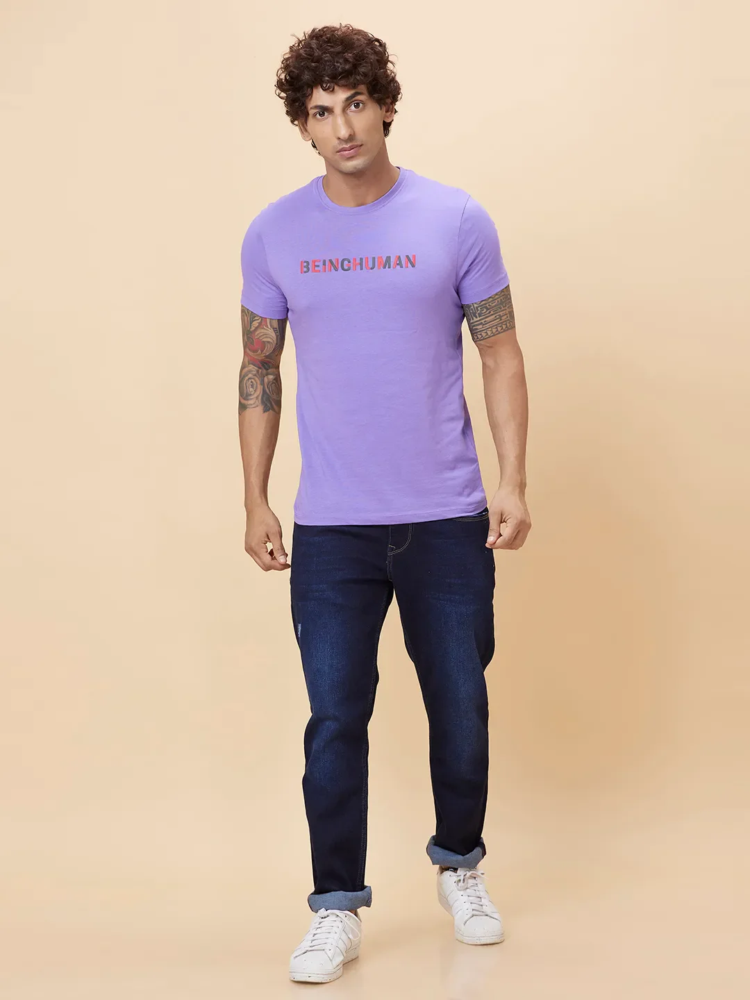 Purple Regular Fit Round Neck Men's T-Shirt by Being Human Clothing - Image 2