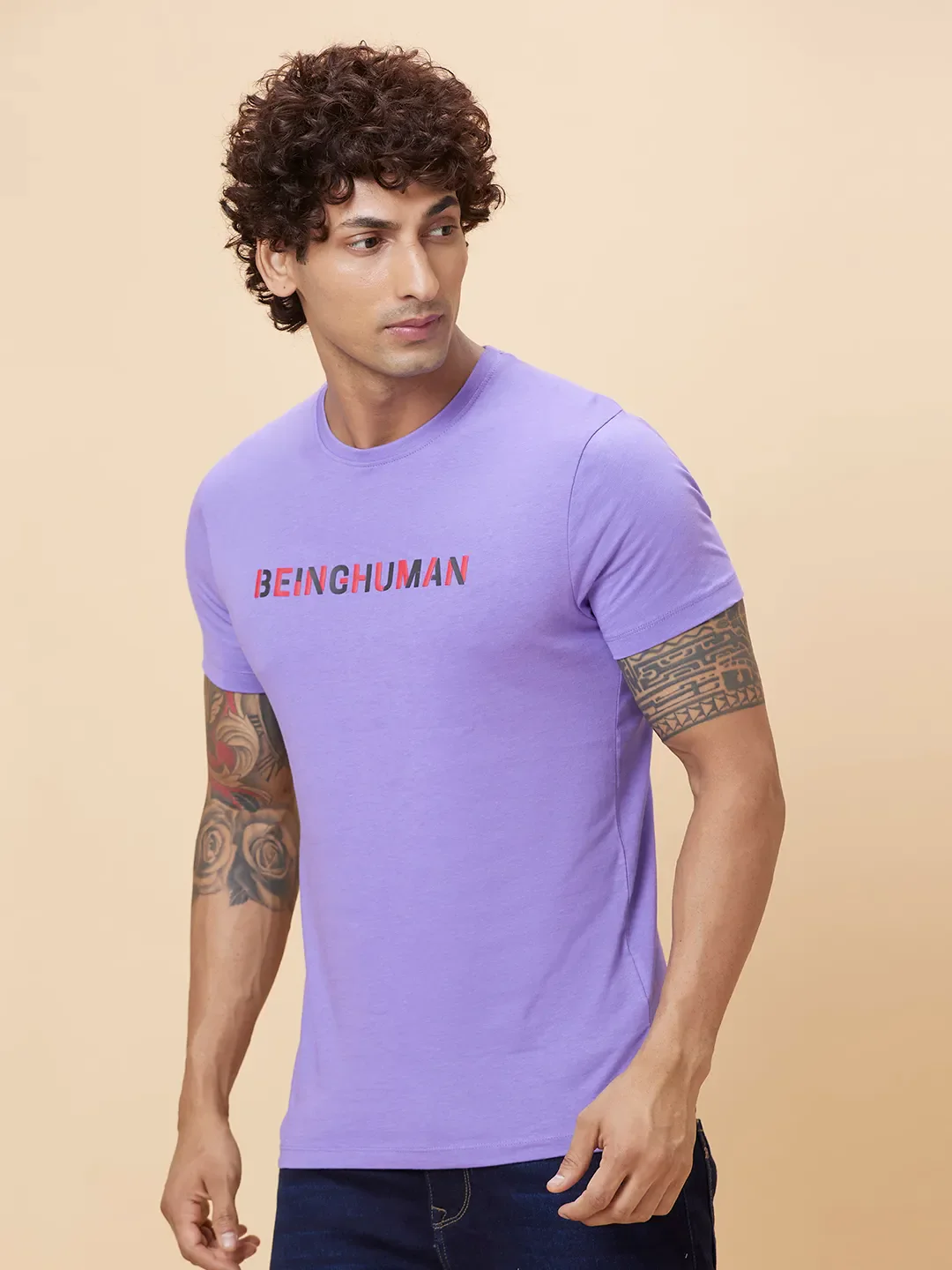 Purple Regular Fit Round Neck Men's T-Shirt by Being Human Clothing - Image 4