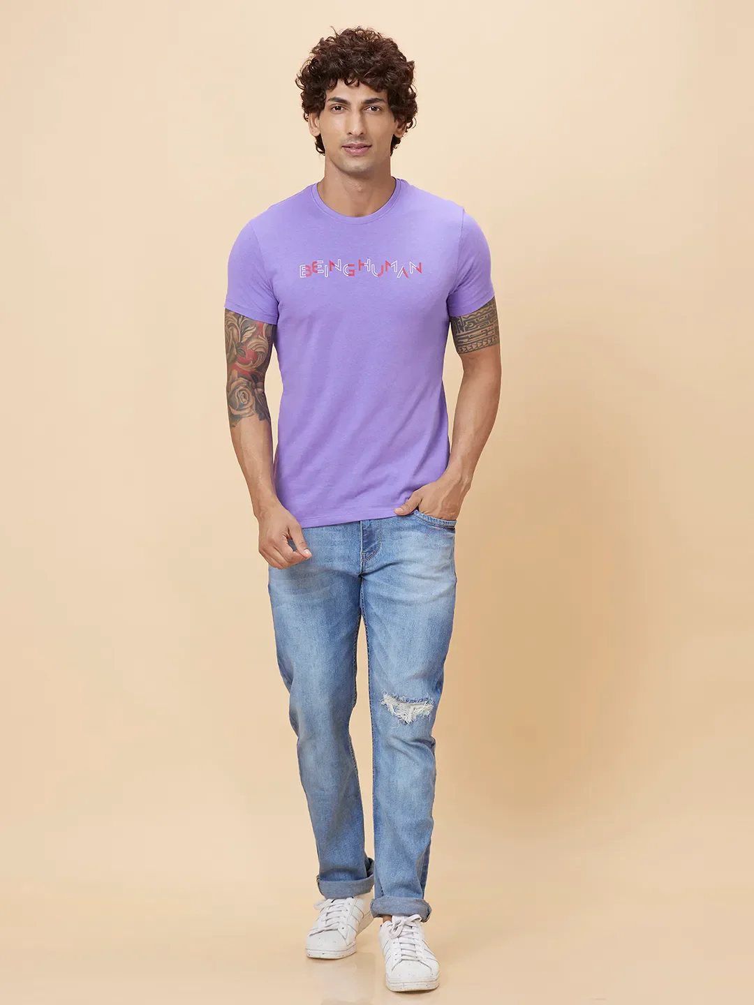 Purple Regular Fit Round Neck Men's T-Shirt by Being Human Clothing - Image 2