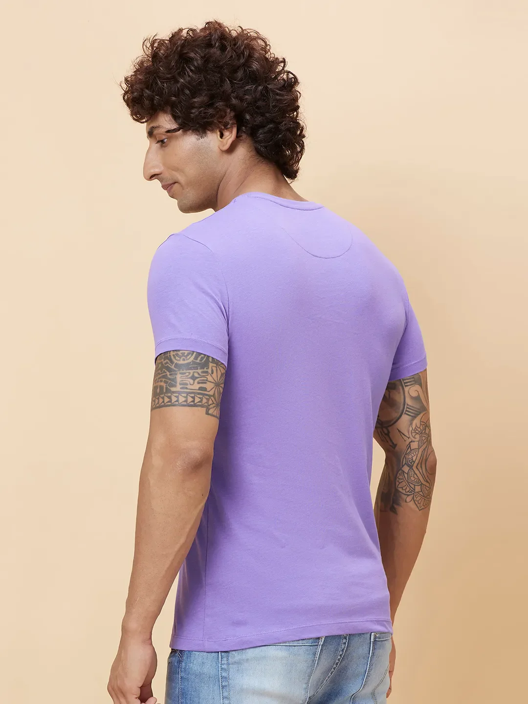 Purple Regular Fit Round Neck Men's T-Shirt by Being Human Clothing - Image 3