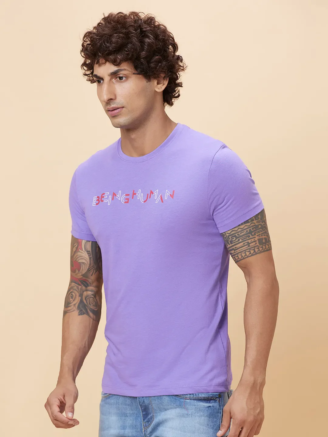 Purple Regular Fit Round Neck Men's T-Shirt by Being Human Clothing - Image 4