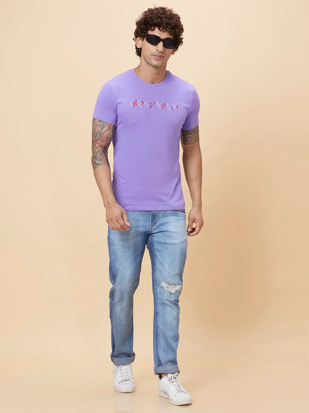 Purple Regular Fit Round Neck Men's T-Shirt by Being Human Clothing - Image 6