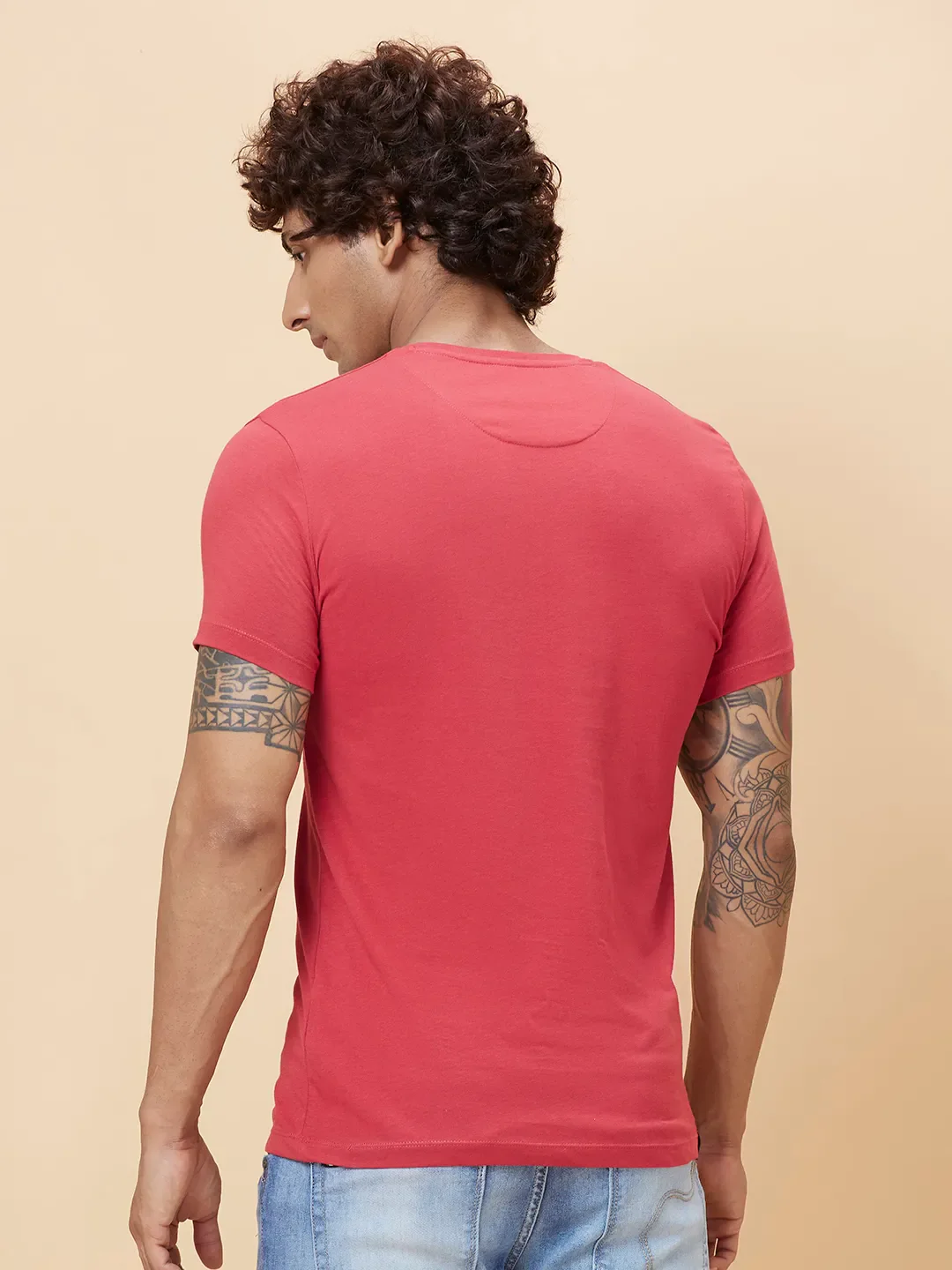 Red Regular Fit Men's Short Sleeves T-Shirt by Being Human Clothing - Image 3