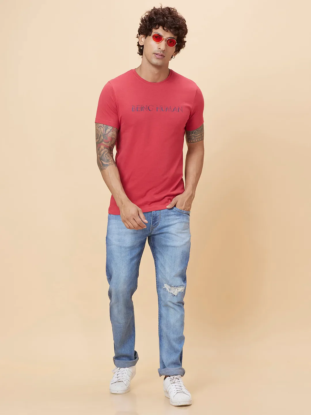 Red Regular Fit Men's Short Sleeves T-Shirt by Being Human Clothing - Image 6