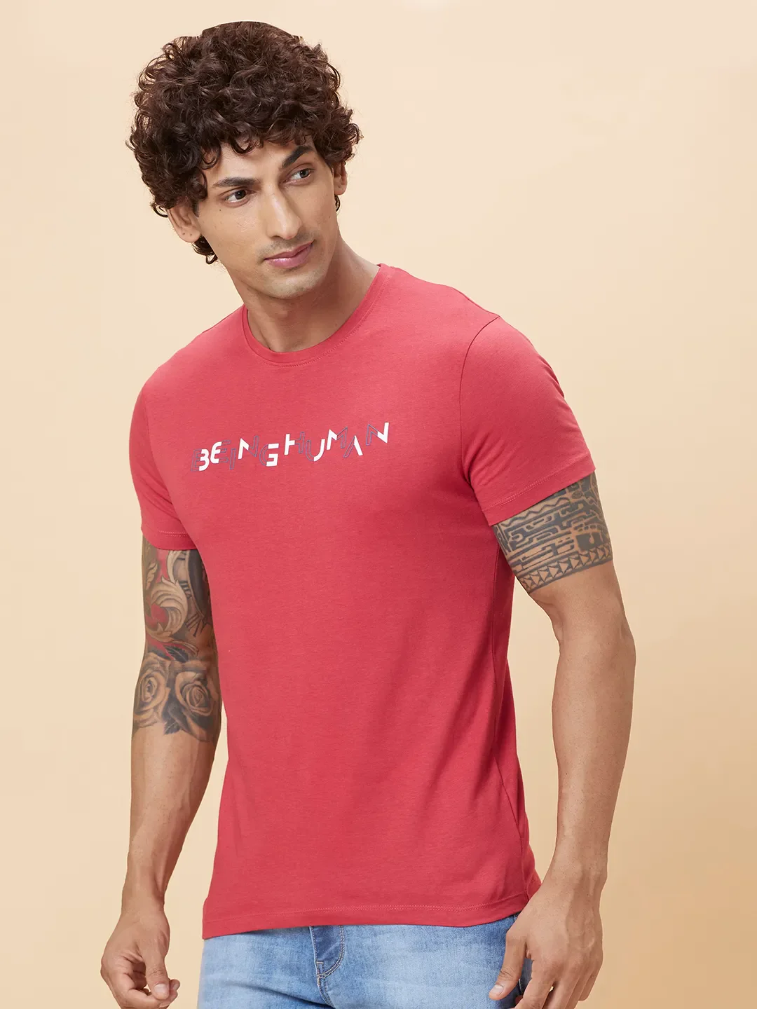 Red Regular Fit Men's Short Sleeves T-Shirt by Being Human Clothing - Image 4