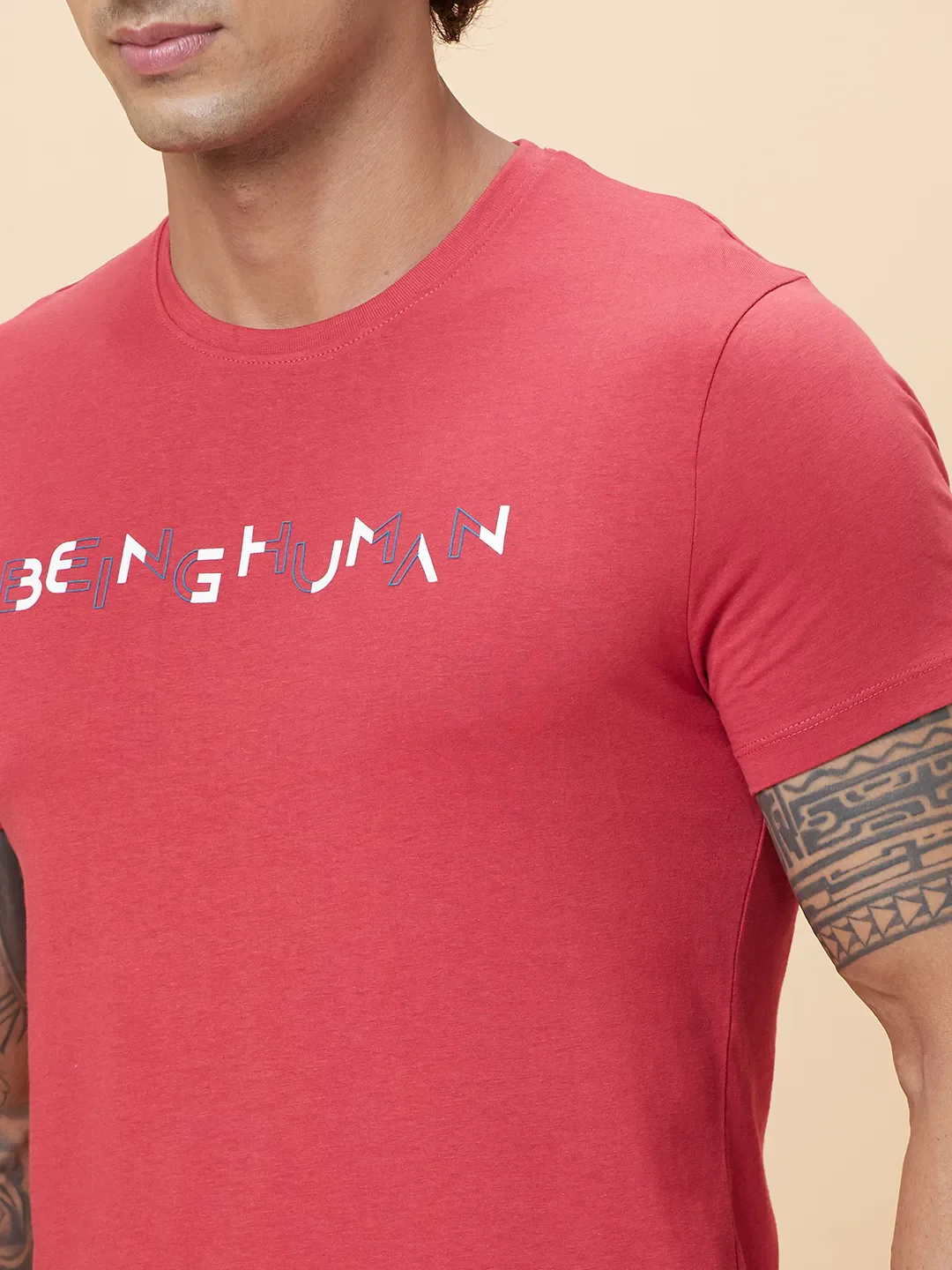 Red Regular Fit Men's Short Sleeves T-Shirt by Being Human Clothing - Image 5