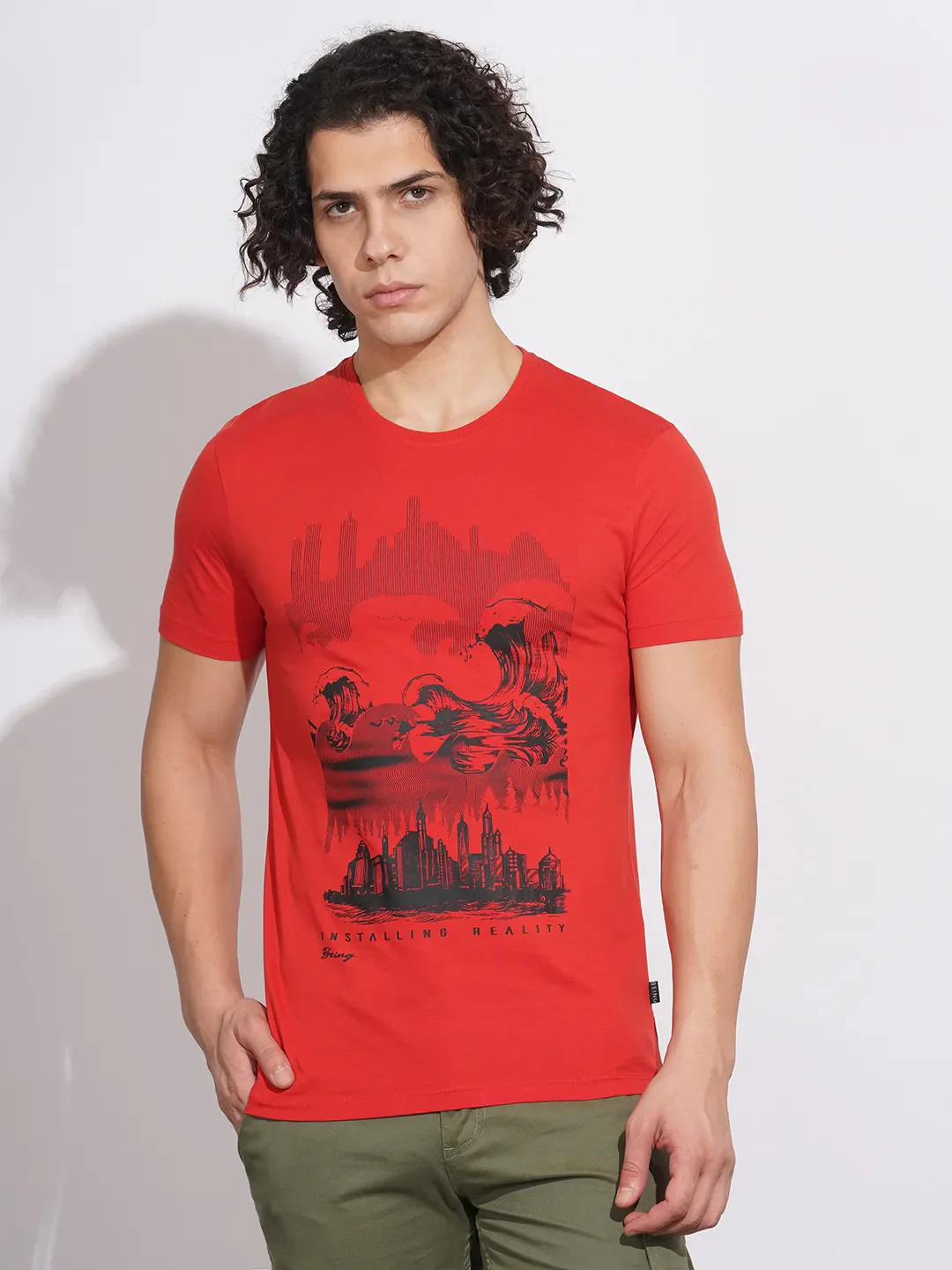 Red Regular Fit Men's Short Sleeves T-Shirt by Being Human Clothing