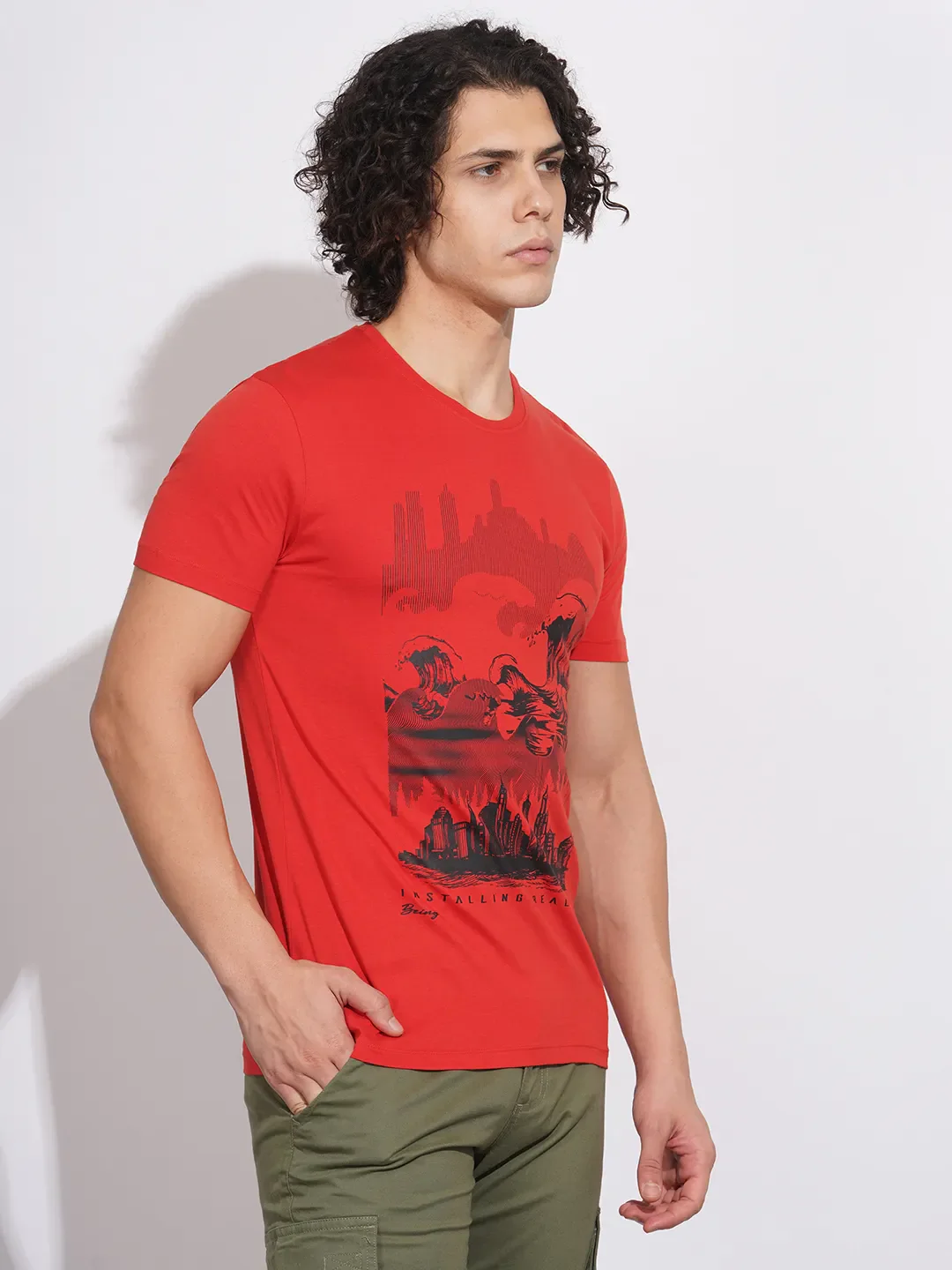 Red Regular Fit Men's Short Sleeves T-Shirt by Being Human Clothing - Image 2