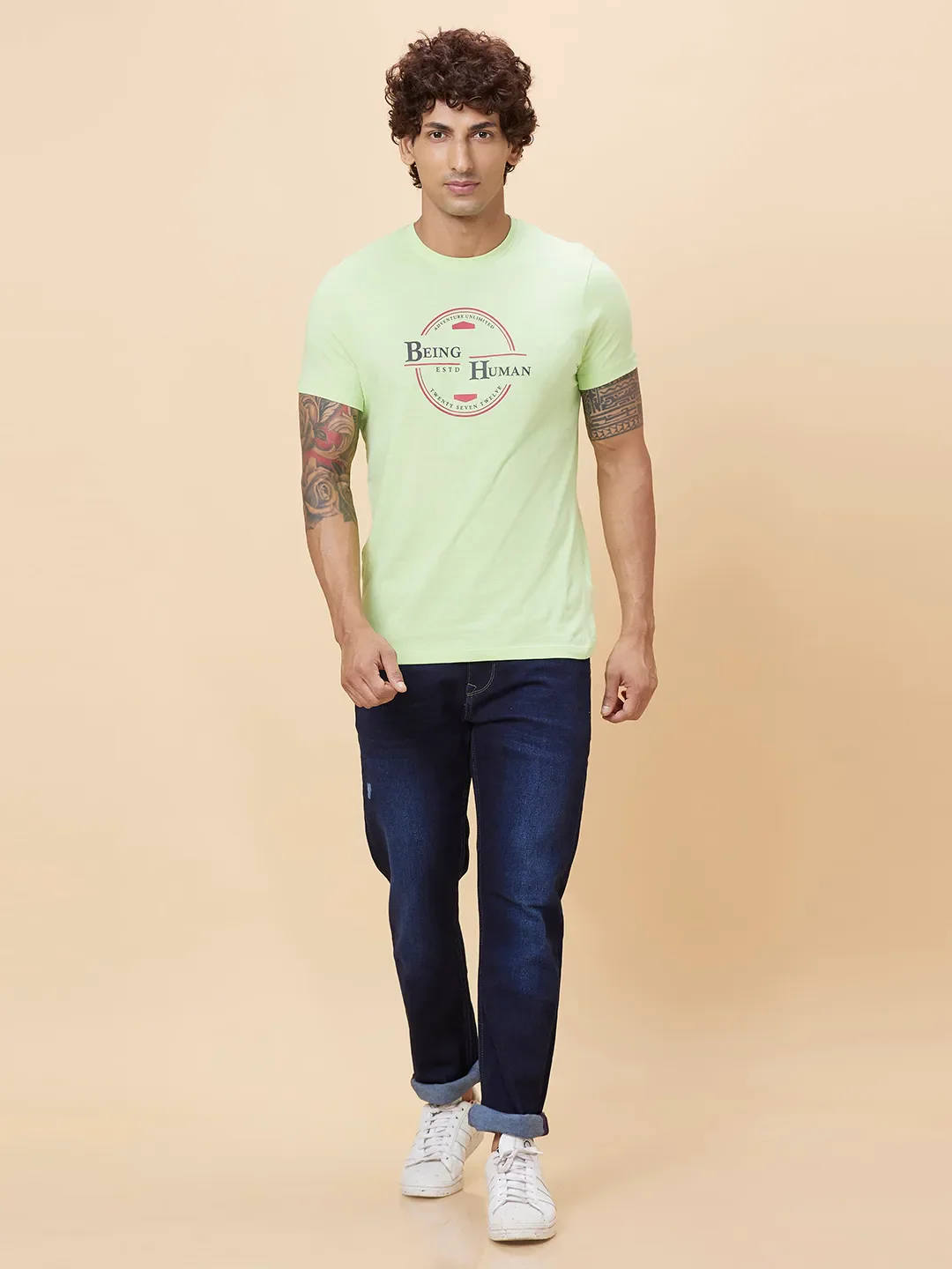 Sap Green Regular Fit Round Neck Men's T-Shirt by Being Human Clothing - Image 2