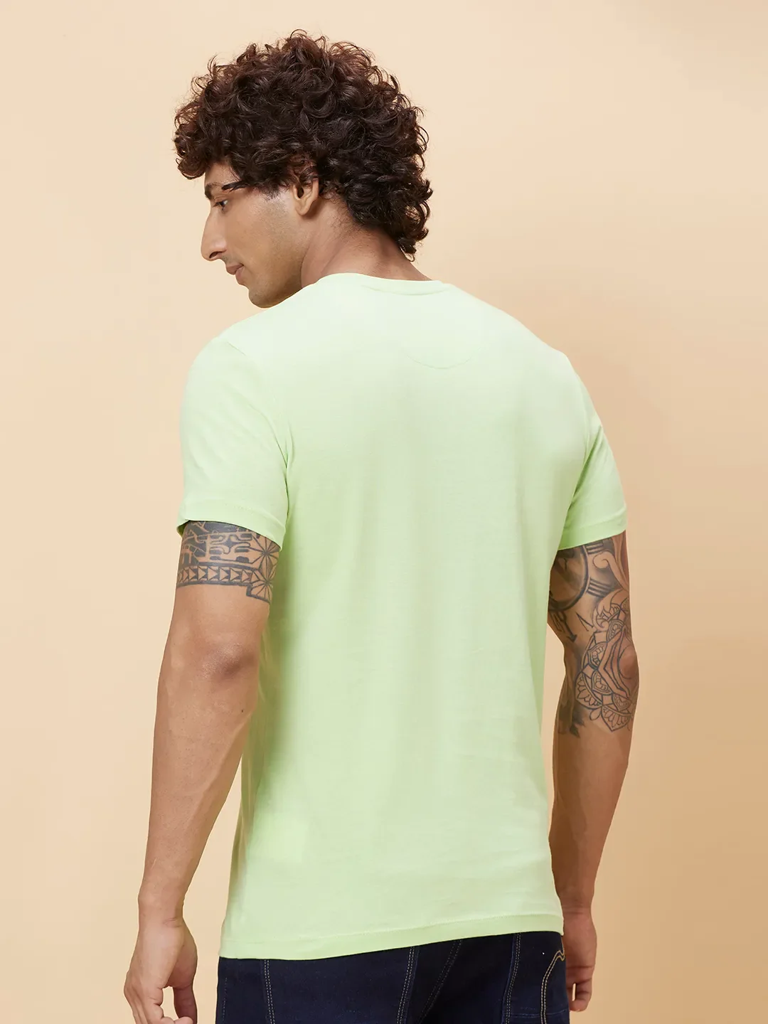 Sap Green Regular Fit Round Neck Men's T-Shirt by Being Human Clothing - Image 3