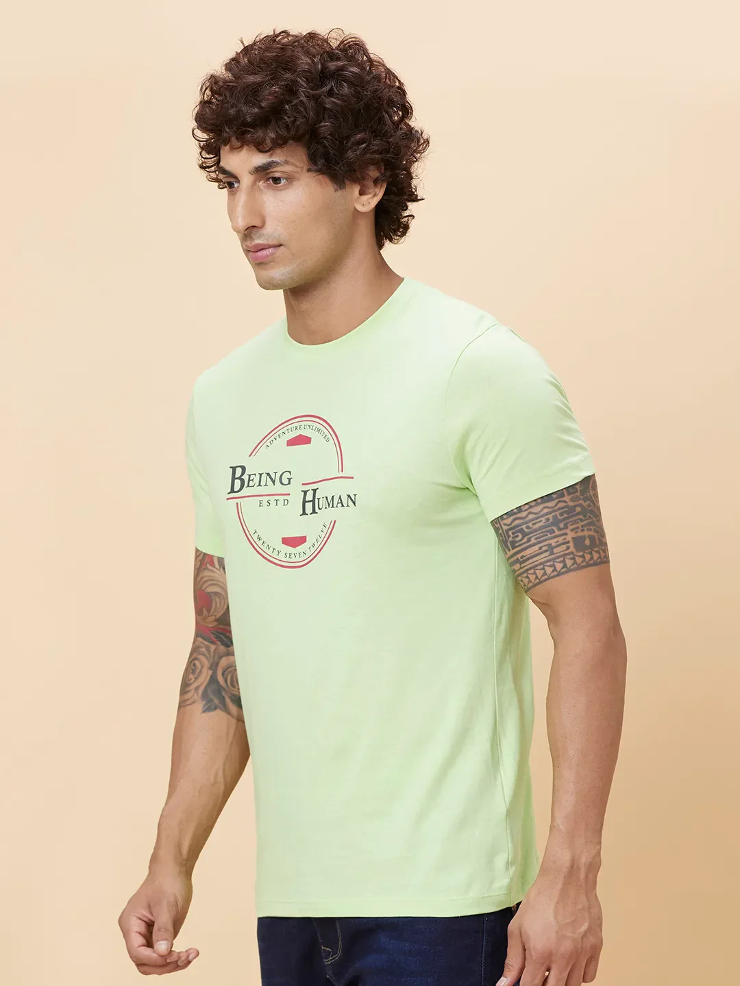 Sap Green Regular Fit Round Neck Men's T-Shirt by Being Human Clothing - Image 4