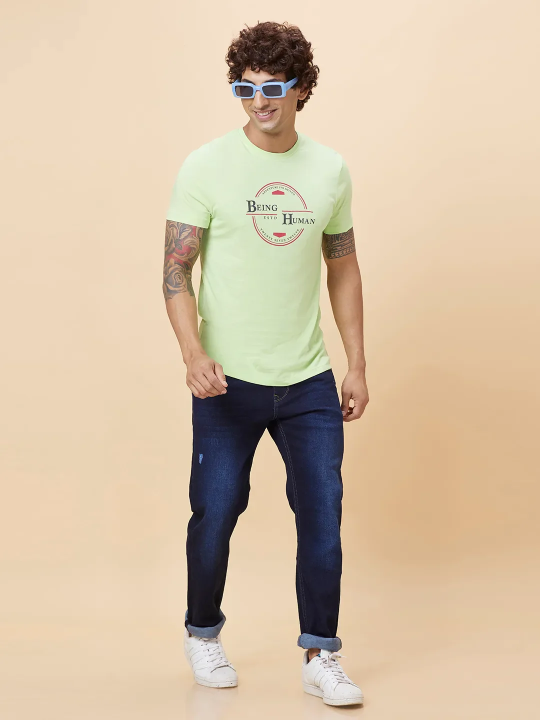 Sap Green Regular Fit Round Neck Men's T-Shirt by Being Human Clothing - Image 6