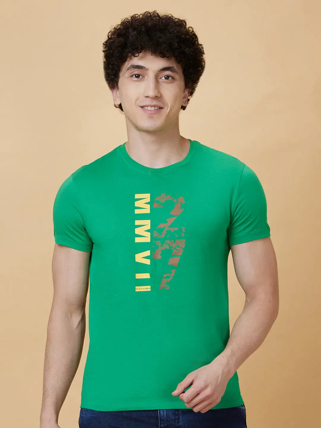 Green Regular Fit Men's Short Sleeves T-Shirt by Being Human Clothing